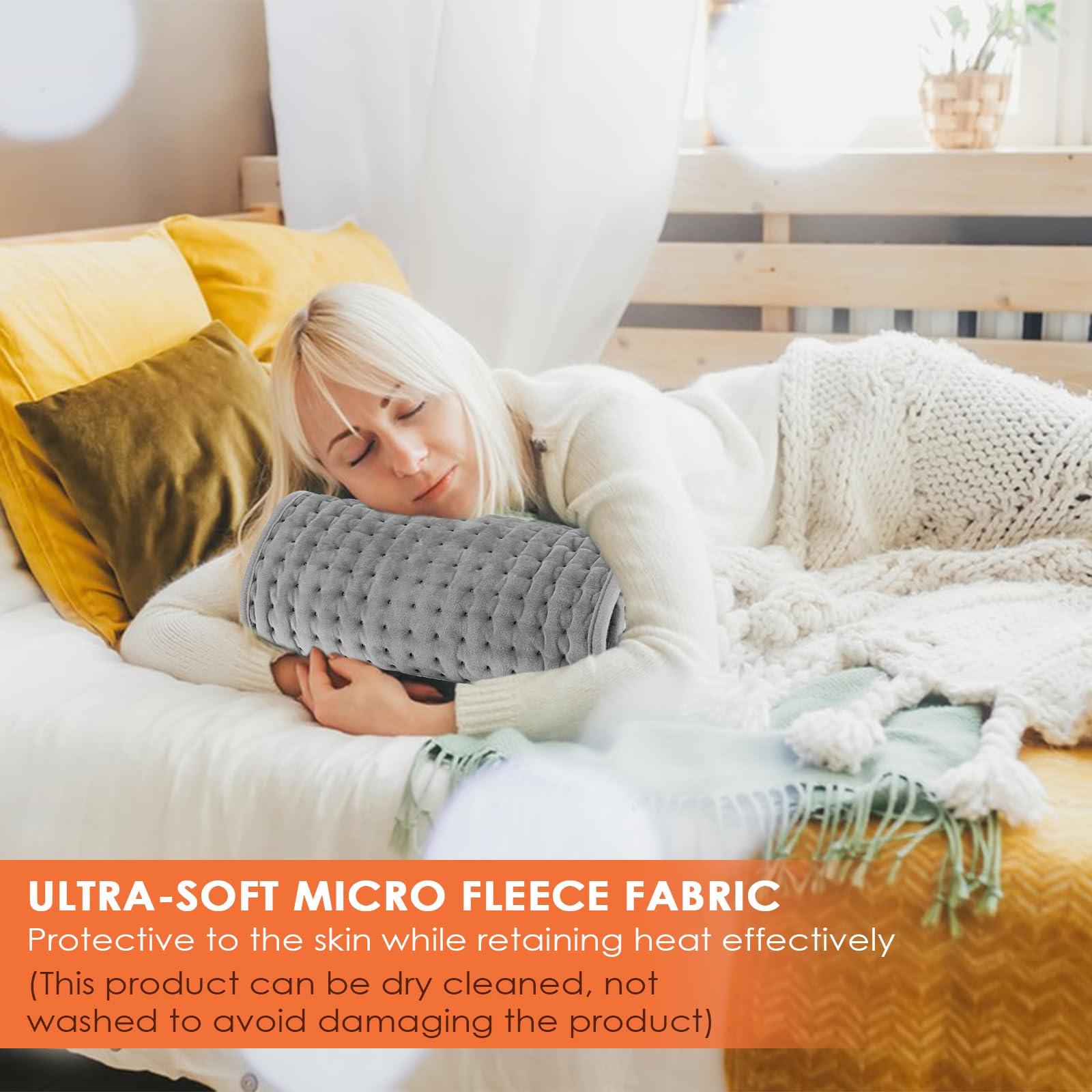Esterilla Electrica, 120 × 30.5cm Almohadilla Electrica con 9 Niveles de Temperatura y 4 Configuraciones de Tiempo, Heating Pad Calentamiento Rápido para Lumbar/Espalda/Cuello/Hombros (Gris)