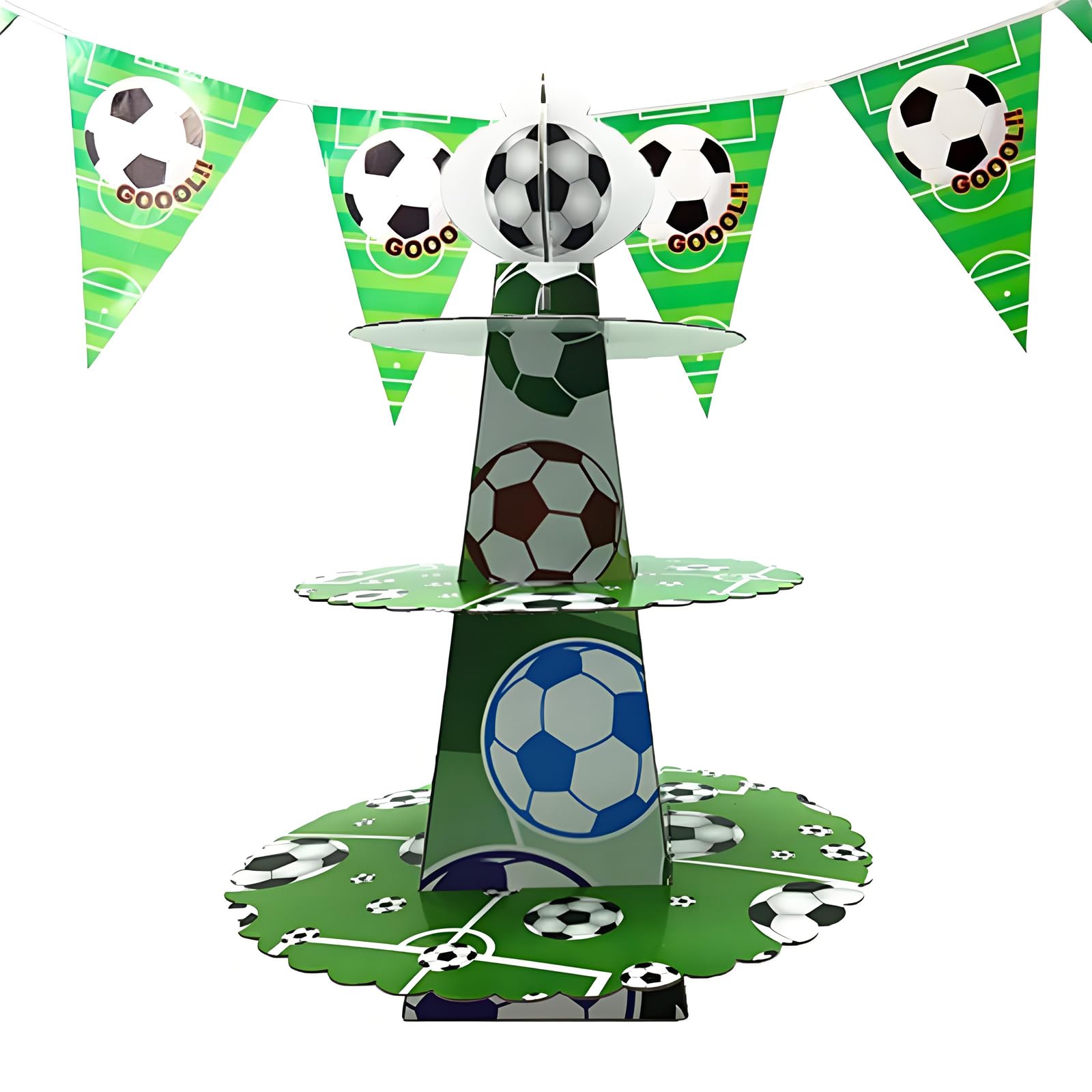 3 Tier Football Cupcake Stand Decoration,Super Bowl Cupcake Holder,Comes with 48Pcs Cupcake Toppers,Ideal for Sports Theme Birthday Party Dessert Stand Tower
