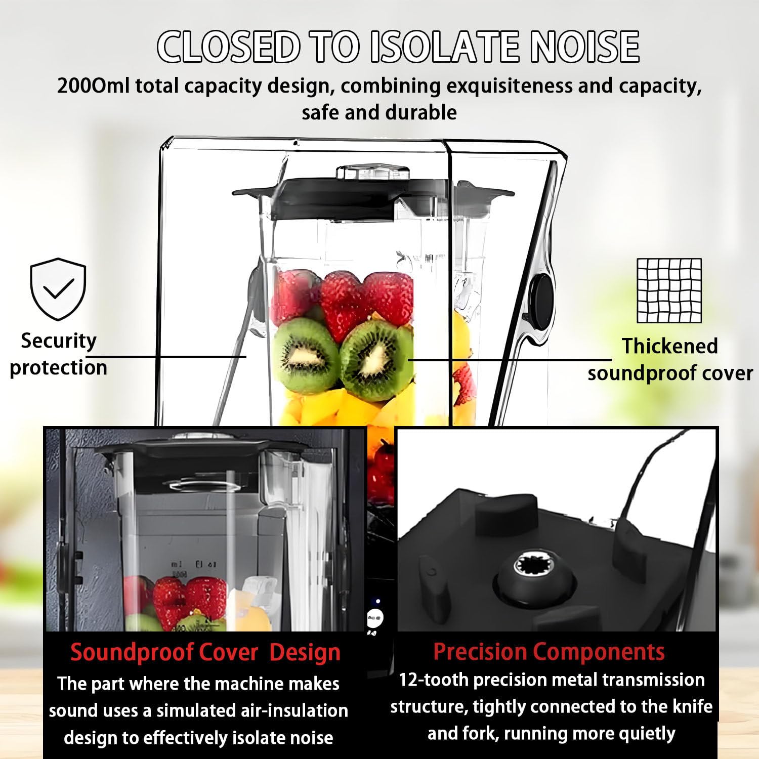 Potente batidora para Batidos, batidora al vacío de 2200 W, 5 velocidades, autolimpieza, batidora de Alta Velocidad de 17000 RPM, Ideal para triturar Hielo, Preparar Batidos y Smoothies. 220V