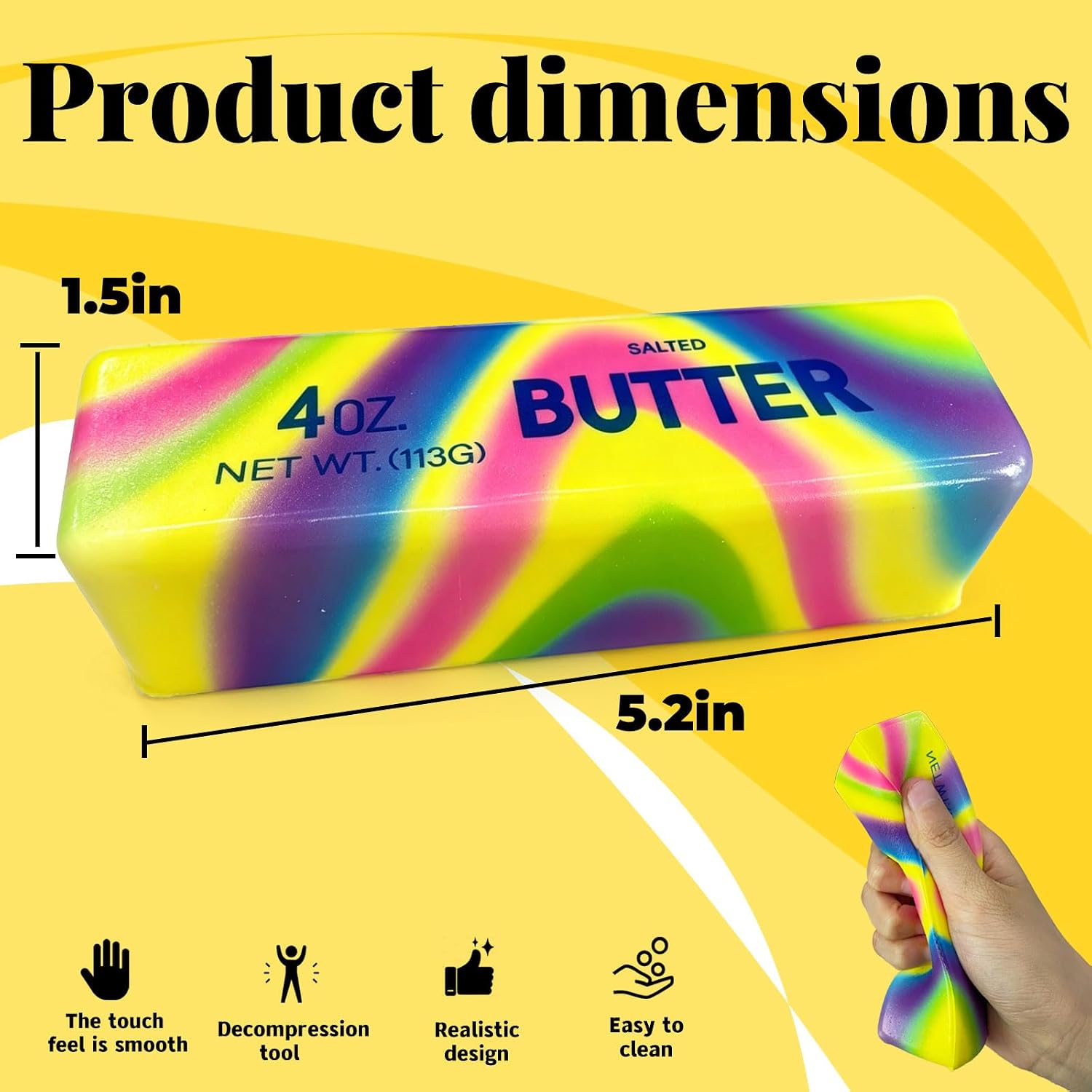4PCS Butter Squishy Stress Toy, Realistic Butter Stick Fidget, Slow Rising Soft Squeeze Toy for Adults Stress Relief & Anxiety Relief, Sensory Desk Toy & Gift for Office Home (Dazzling Colors)