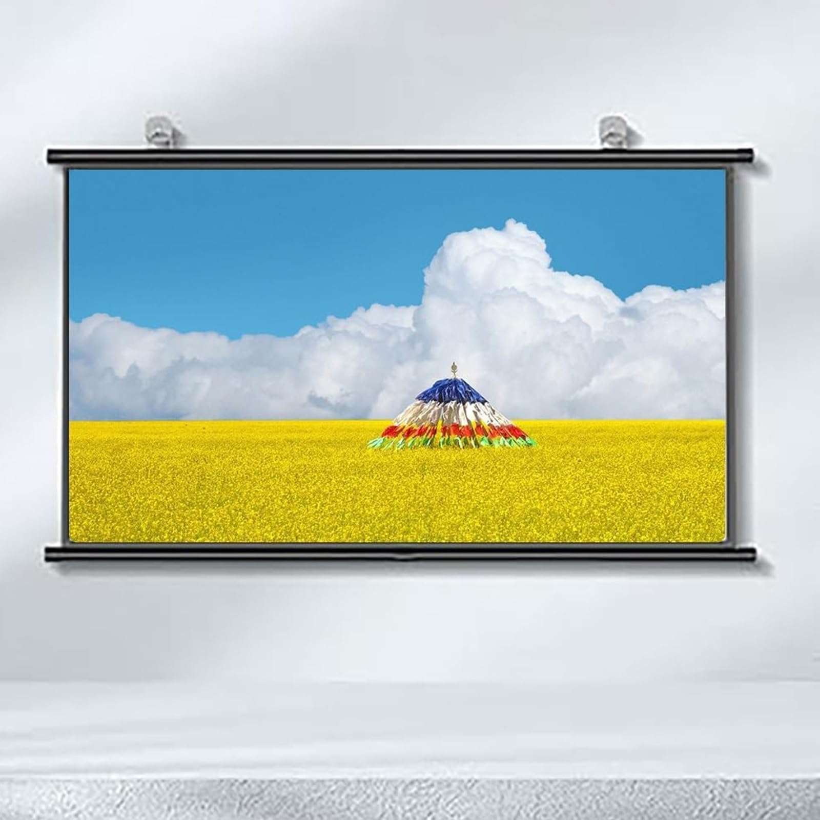 Manuale Telo Proiettore Avvolgibile, HD 4:3, 16:9 Schermo Proiettore, Schermo per Proiettore, Telo da Proiezione Interno Esterno, Home Theater Cinema Full 3D 4K(16:9,60")