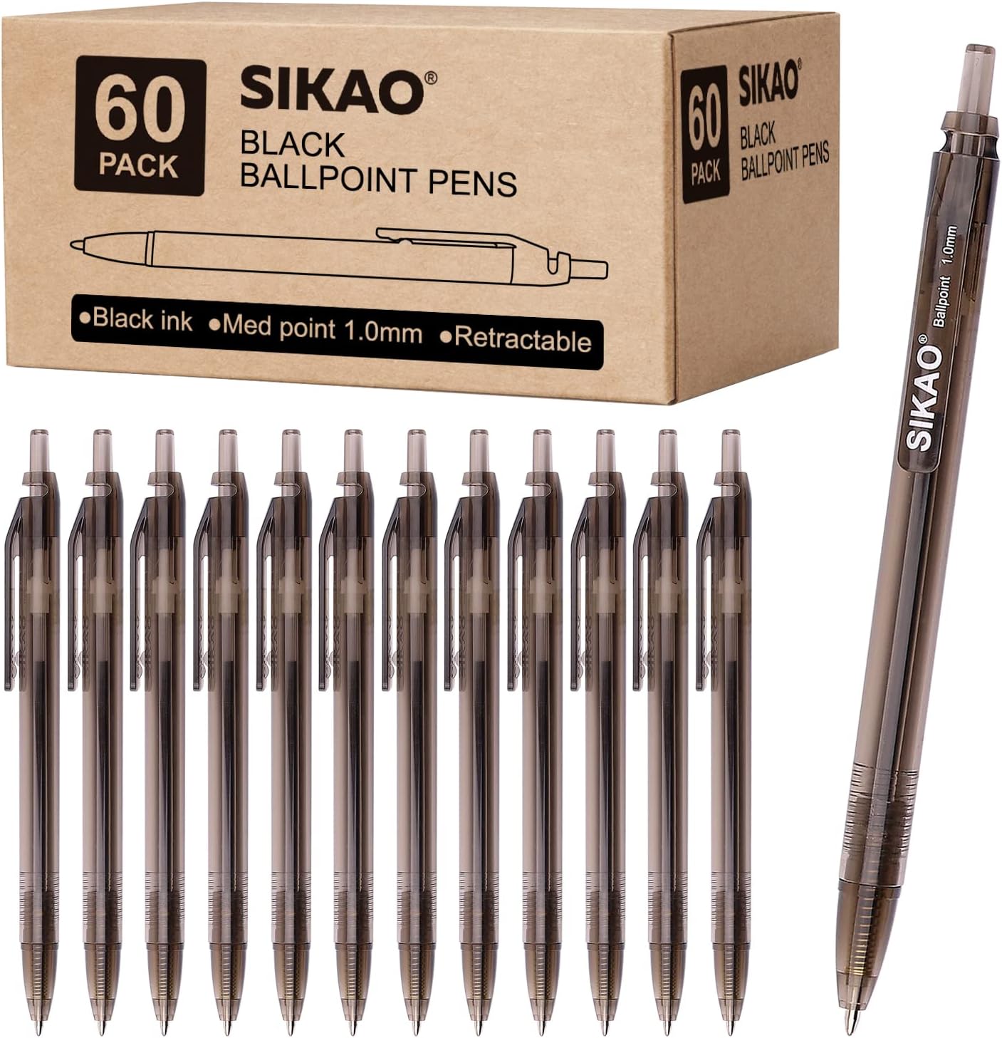 Black Pens Bulk, Box of 60 Pack Black Ink Pens Ballpoint