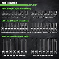 Vista 4 de TecoTek Juego de 84 piezas de 3/8 pulgadas Drive Master Hex Bit Impact Socket Set, Impact Allen Bit Socket Set, Star Bits, Stubby Bits, estrella a