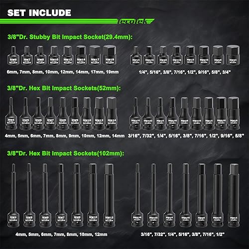 Miniatura 4 de Juego de 84 piezas de 38 pulgadas Drive Master Hex Bit Impact Socket Set, Impact Allen Bit Socket Set, Star Bits, Stubby Bits, estrella a prueba de