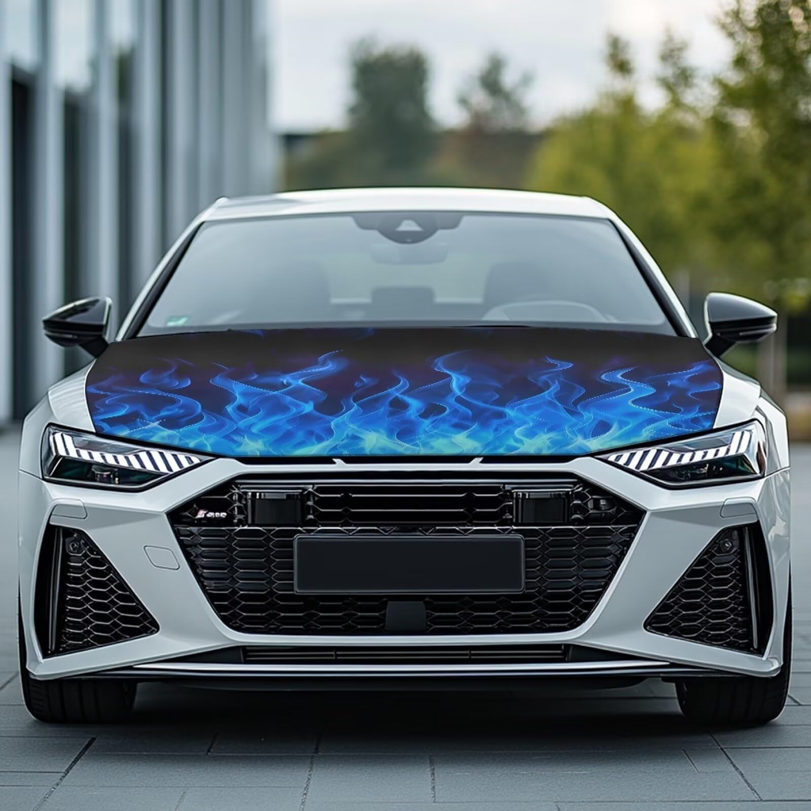 Brosoneto Fire Flame Car Hood Cover Stretch Polyester Car Hood Protector Automotive Accessories Bonnet Banner Universal Fit Windproof Decorate Flags