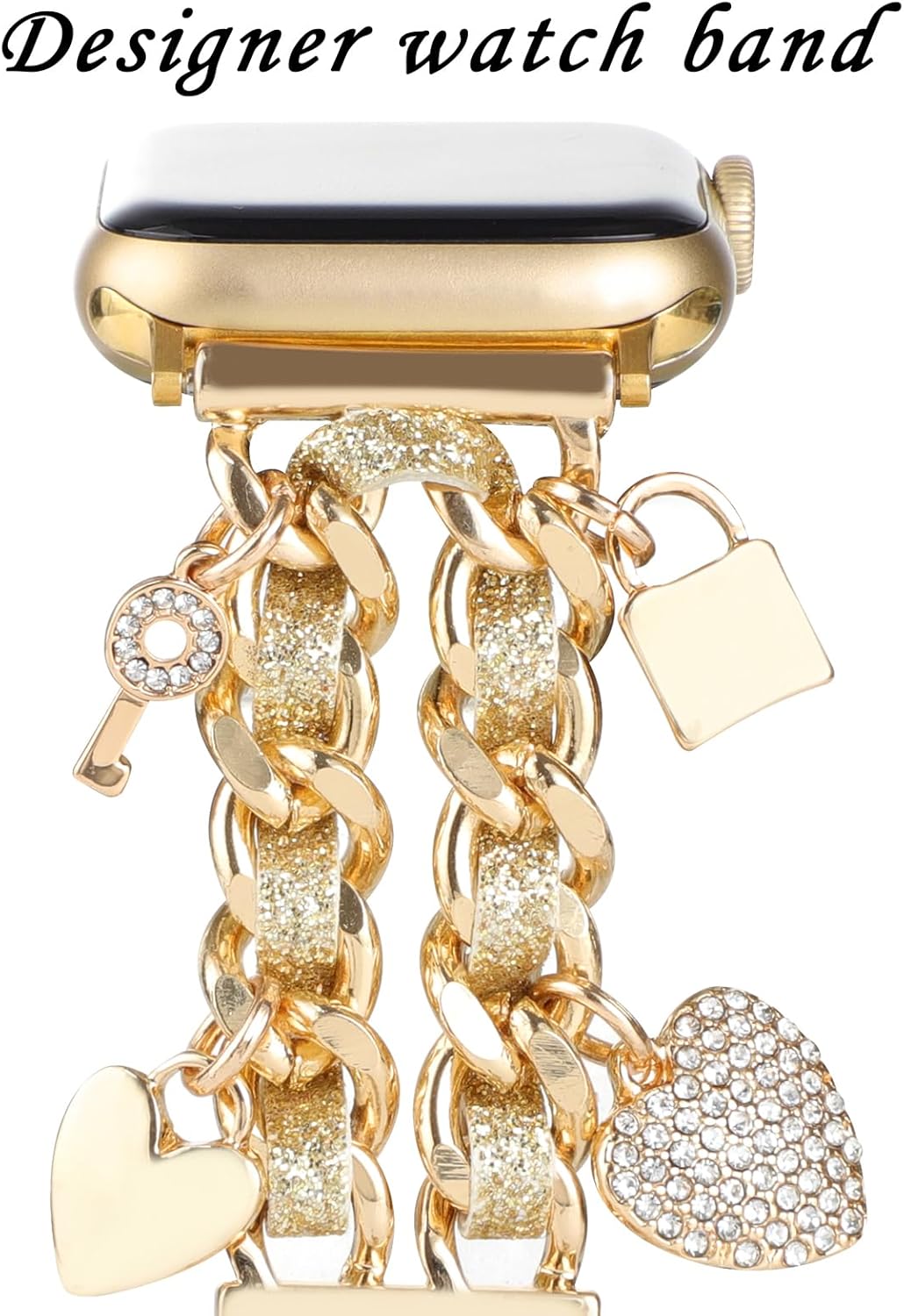 Cuban Chain Metal Band Compatible with Apple Watch Bands 49/46/45/44/42/41/40/38mm Women,Stylish Cowboy Link with Cute Charms Pendants Dressy Wristband for iWatch Series 10 Ultra 2 9 8 7 6 5 4 3 2 SE - Image 5