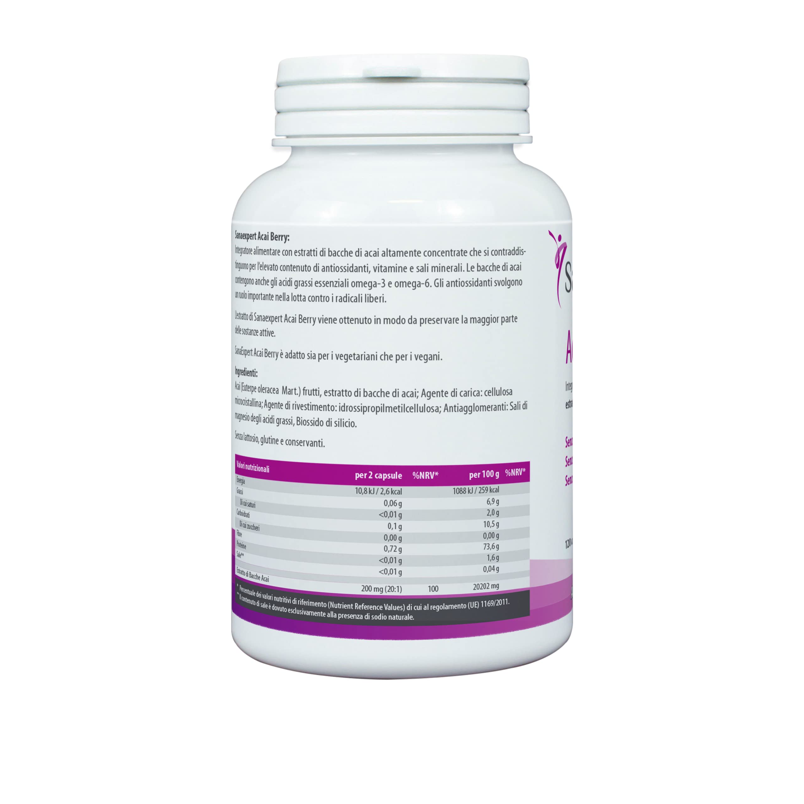 SanaExpert Acai Berry Pack 2. Integratore antiossidante con puro estratto di bacche di Acai alto dosaggio 4000 mg. (120 compresse ogni confezione) Ingredienti naturali. Prodotto in Germania.
