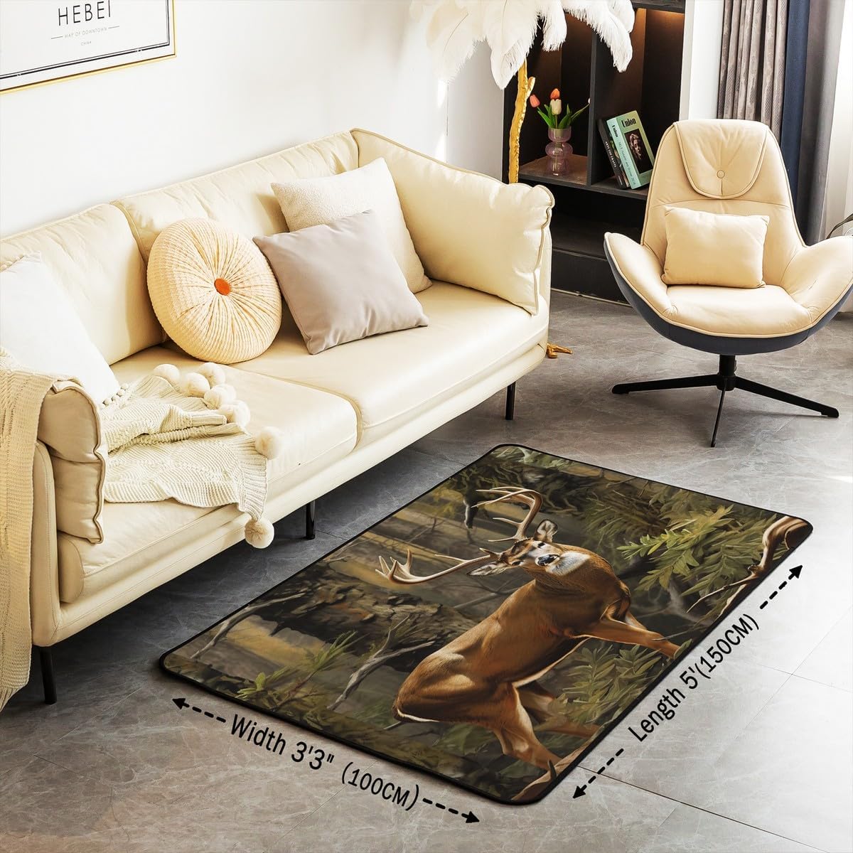 Feelyou Cute Deer Living Room Rugs American Flag Area Rug 5x7 for Kids Boys Girls Decor Deer Hunting Decorative Carpet Camo Indoor Floor Mat Western Farmhouse Accent Rug
