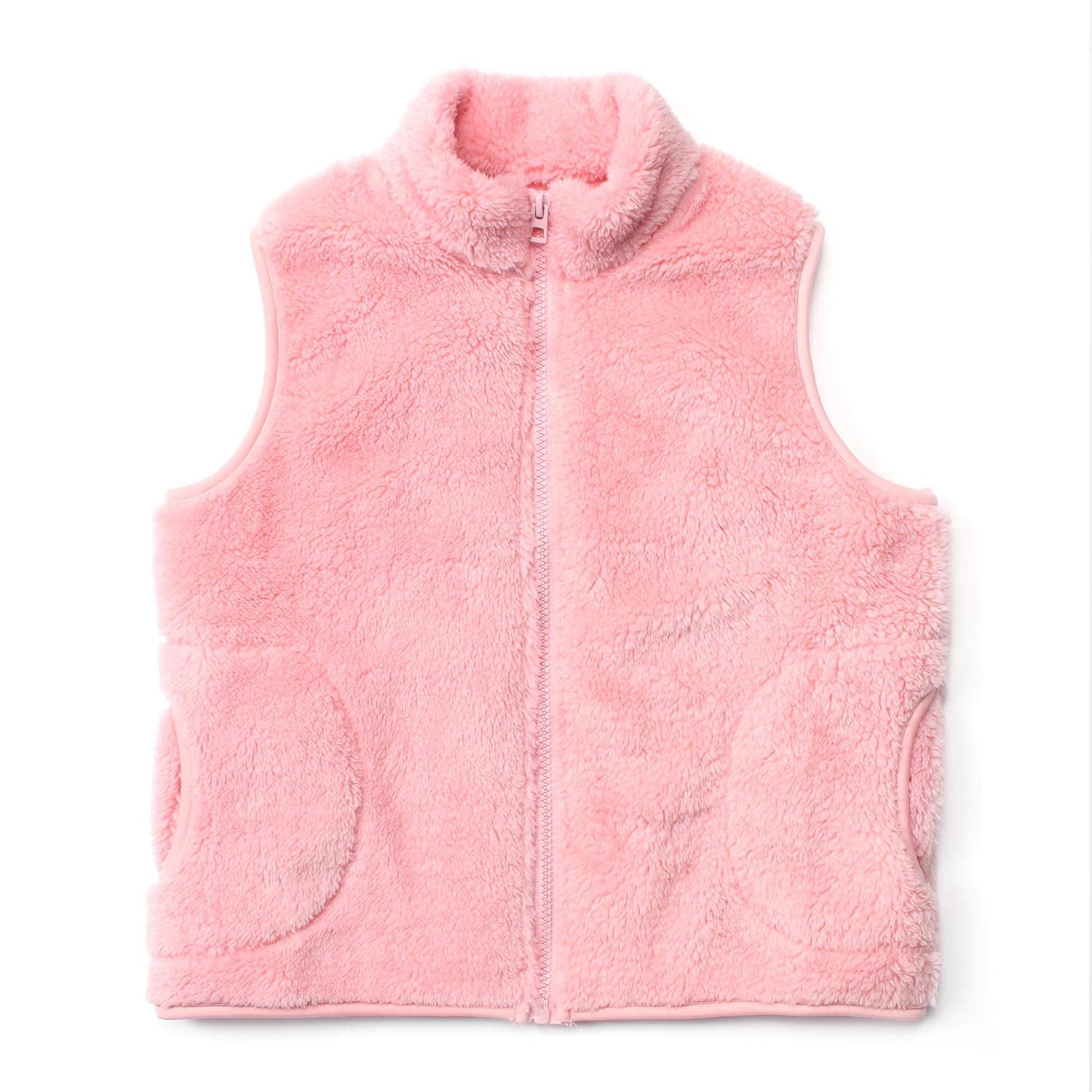 JESKIDS Girls' Boys Sherpa Fleece Vest Outwear Lightweight Solid Color Cute Jacket with Pockets 2-11 Years