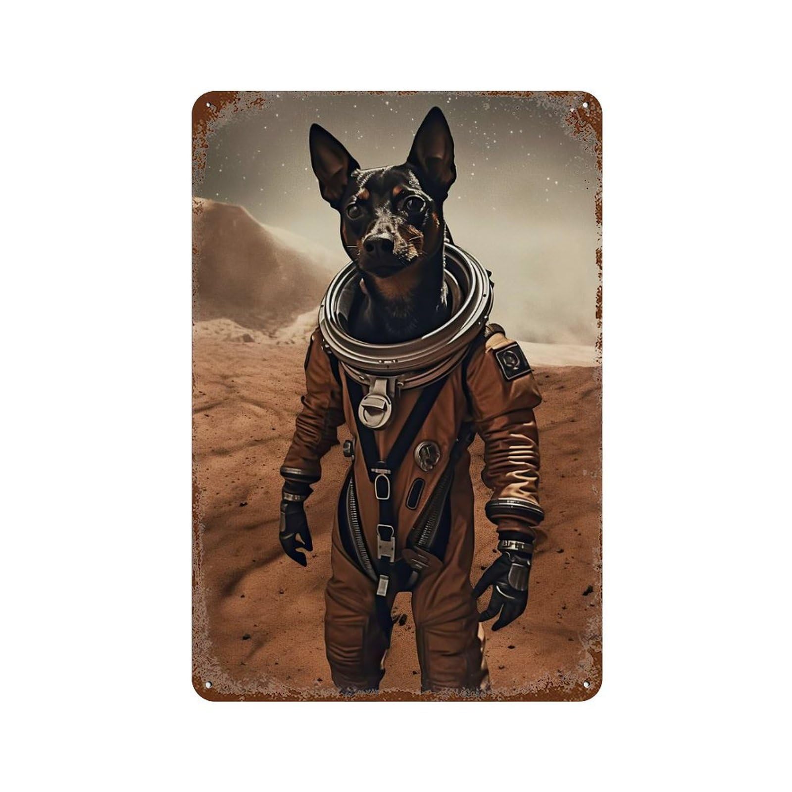 Miniature Pinscher On Mars Retro Metal Sign 11.8"x7.9", Rustic Home Decor for Garage, Pub Or Kitchen