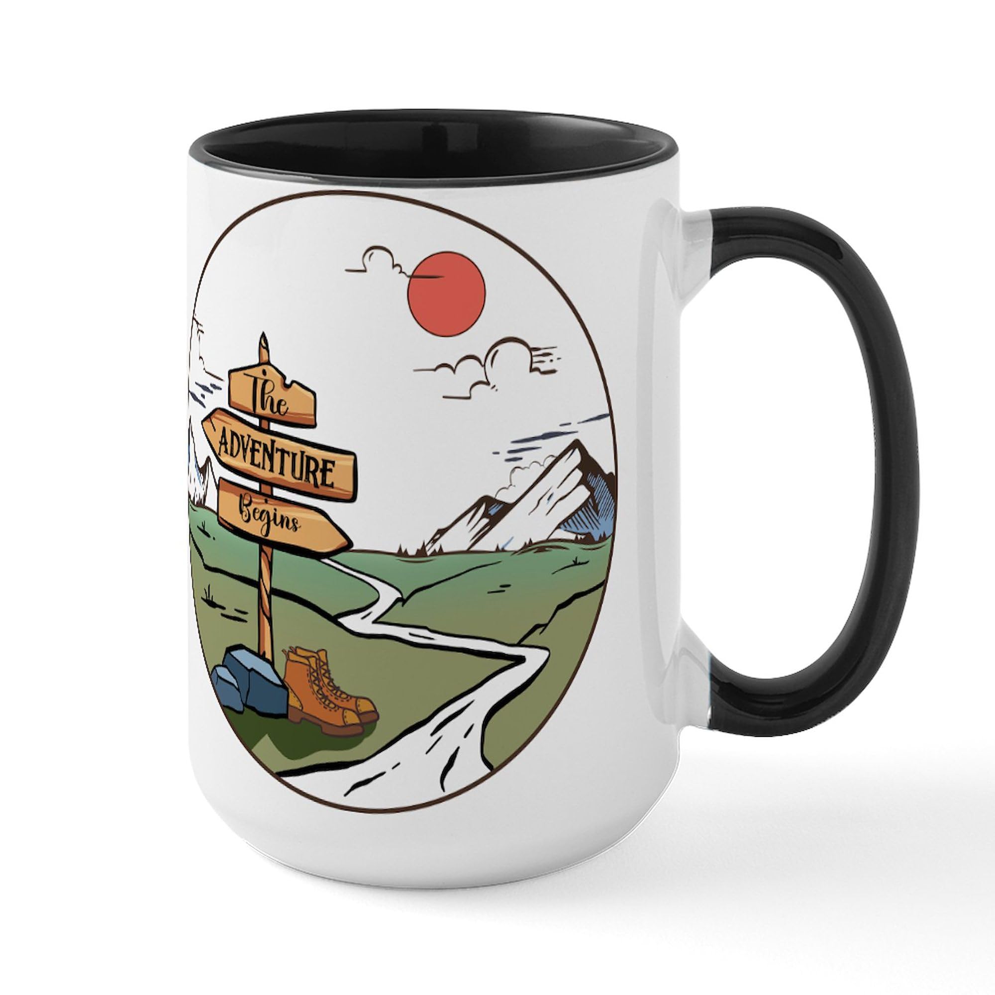 Amazon.com | CafePress The Adventure Begins Mugs 15 oz (444 ml) Ceramic  Coffee Mug: Coffee Cups & Mugs