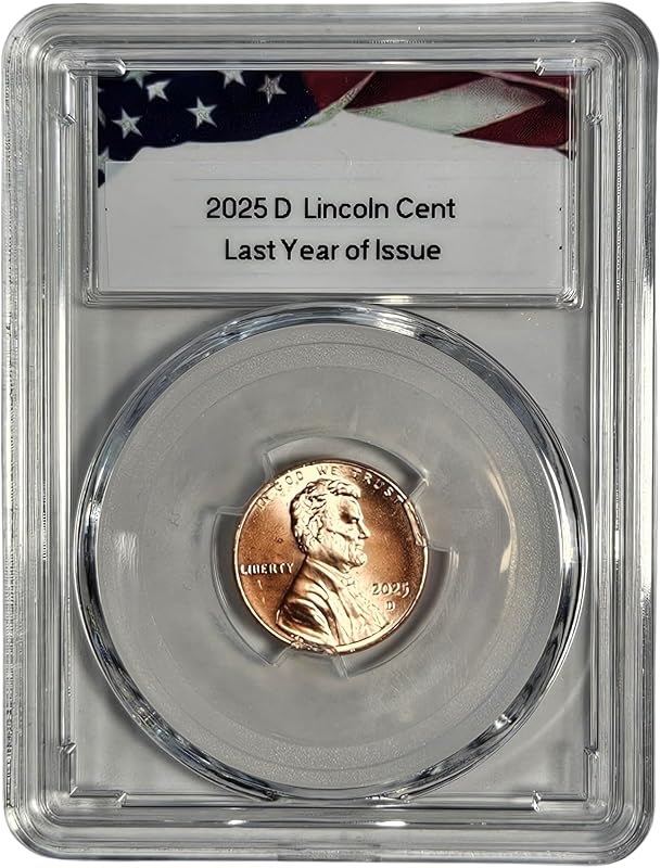 2025 D Lincoln Shield Cent, último año de emisión, sin circular, en losa de acrílico