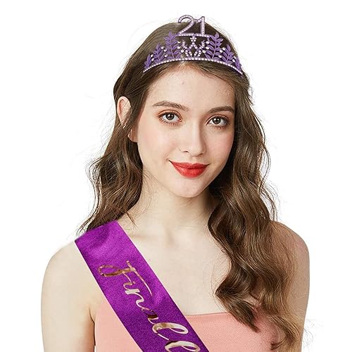 Miniatura 10 de Banda y tiara plateada de 21 cumpleaños para ella, decoraciones de cumpleaños 21 para ella, regalos de cumpleaños 21 para ella, banda de cumpleaños