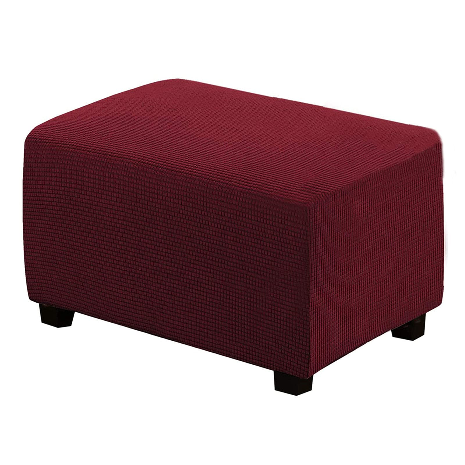 CLGTY Rectangle Stretch Ottoman Slipcovers, Jacquard Footstool Protector Foldable Soft Non Slip Footrest Covers With Elastic Bottom Furniture Protector For Pets-Wine red-Large
