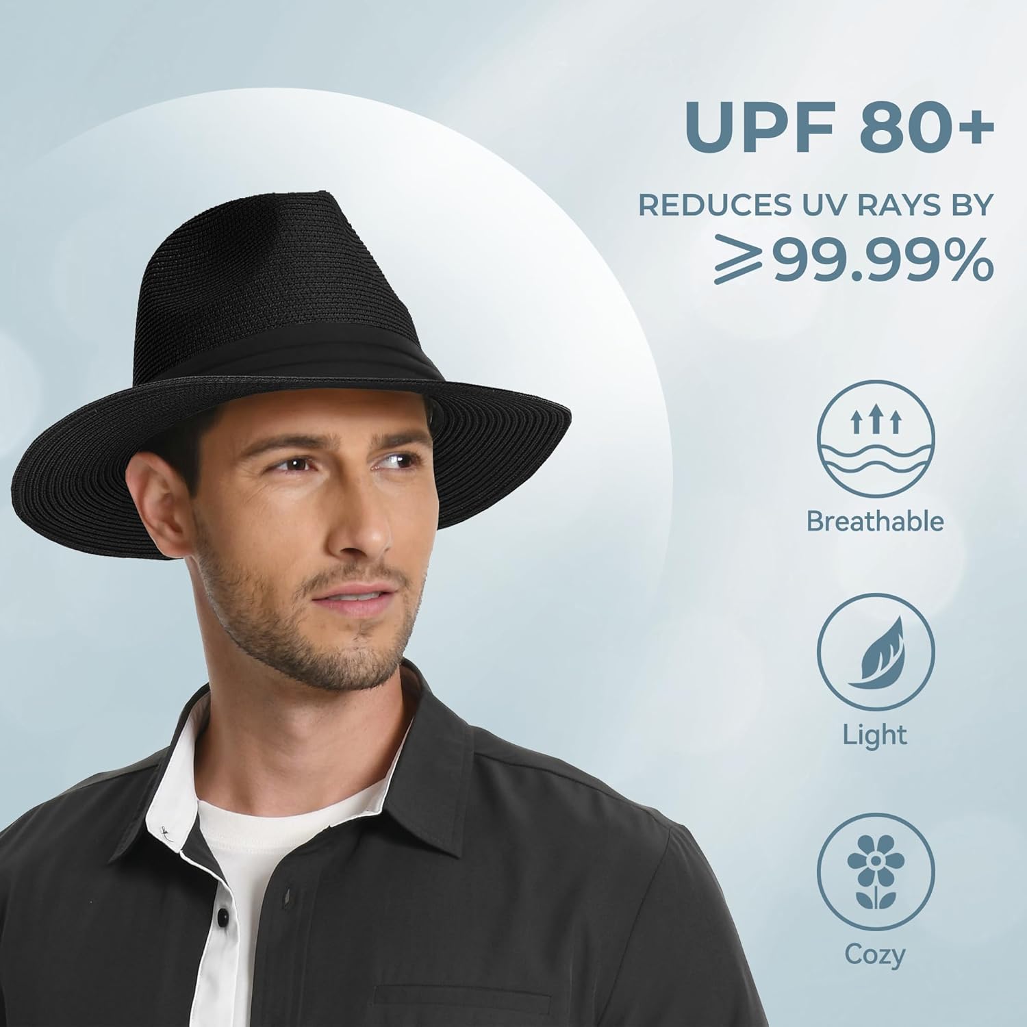 Sun Hat Straw Fedora Hats for Men Women Beach Hat Panama Hat Men Wide Brim Summer Hats UPF80+ - Image 5