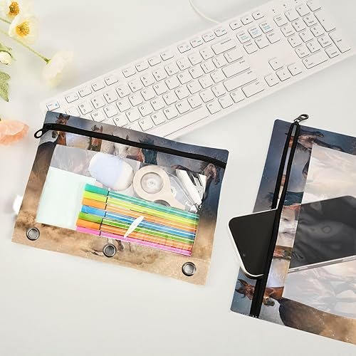 Miniatura 10 de Kcldeci Estuche para lápices para carpeta de 3 anillas, lindo perro, paquete de 2 bolsas para lápices con ventana transparente con estuche con