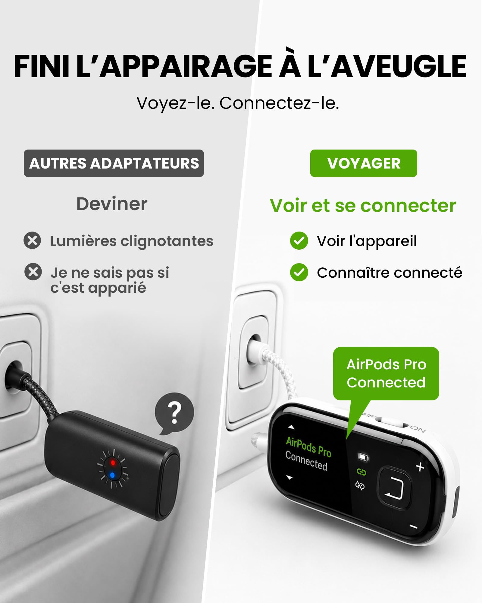 Avantree Voyager - Adaptateur Bluetooth 5.4 pour Avion avec Écran OLED