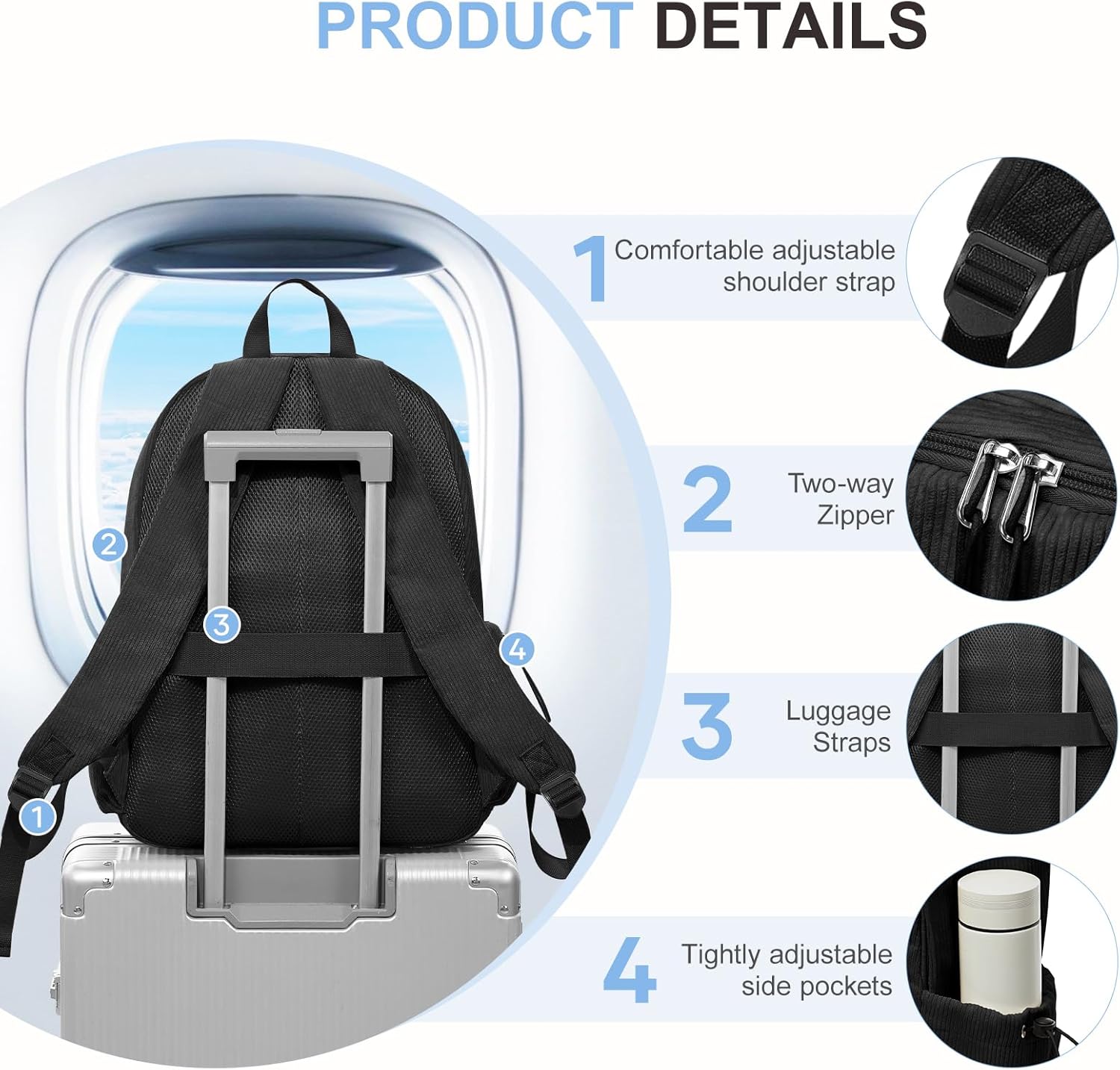 Black School Backpack for Teens Boys Girls Cute Corduroy Bookbag Classic Casual High School Bag Lightweight College Backpack For Women Men - Image 4