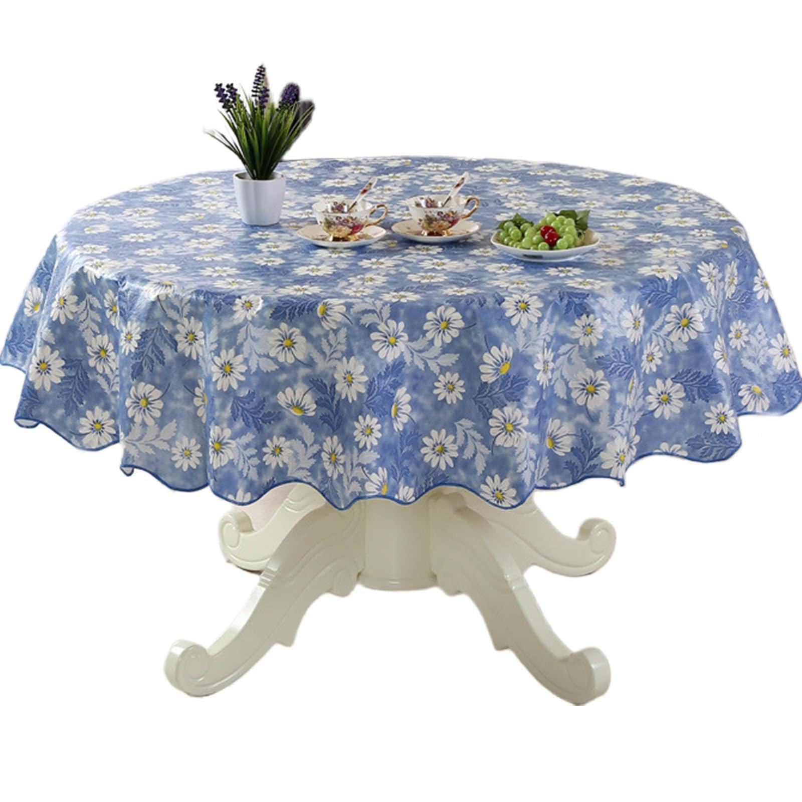 Nucelit Easy Care PVC Round Tablecloth with Colorful Floral Design Oilproof and Waterproofs Table Cloth for Various Occasion Table Covers