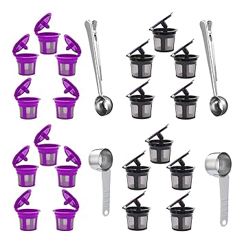 CALANDIS 5X Reusable Coffee Filter Cups for 2.0 1.0 Coffee Maker Black+Clip Spoon