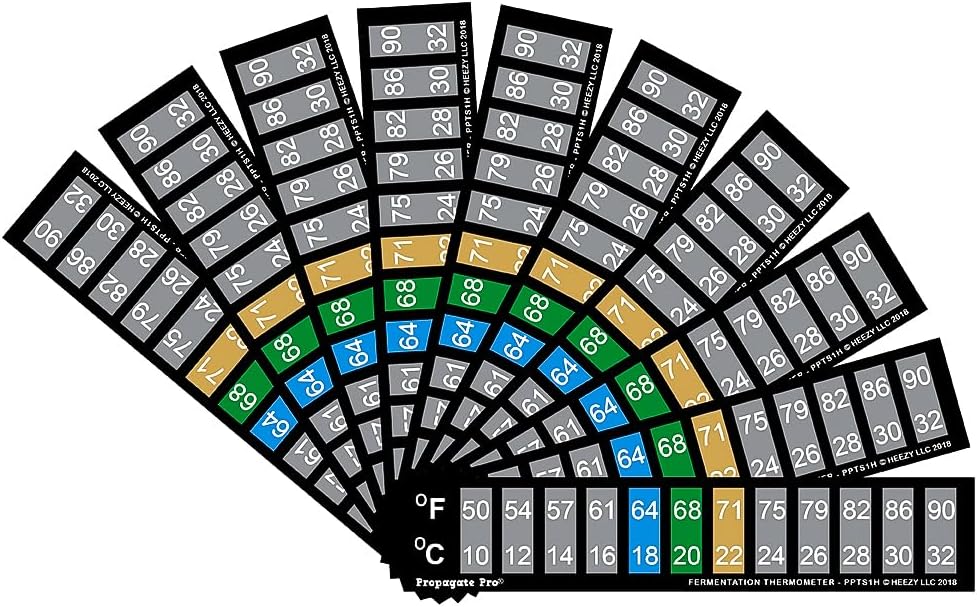 Horizontal Stick On Thermometer Strip, Digital Temperature Display for Fermenting, Brewing, Wine, Beer, Kombucha or Aquariums. 50-90F (10-32C) Adhesive Sticker 10 Pack (10)