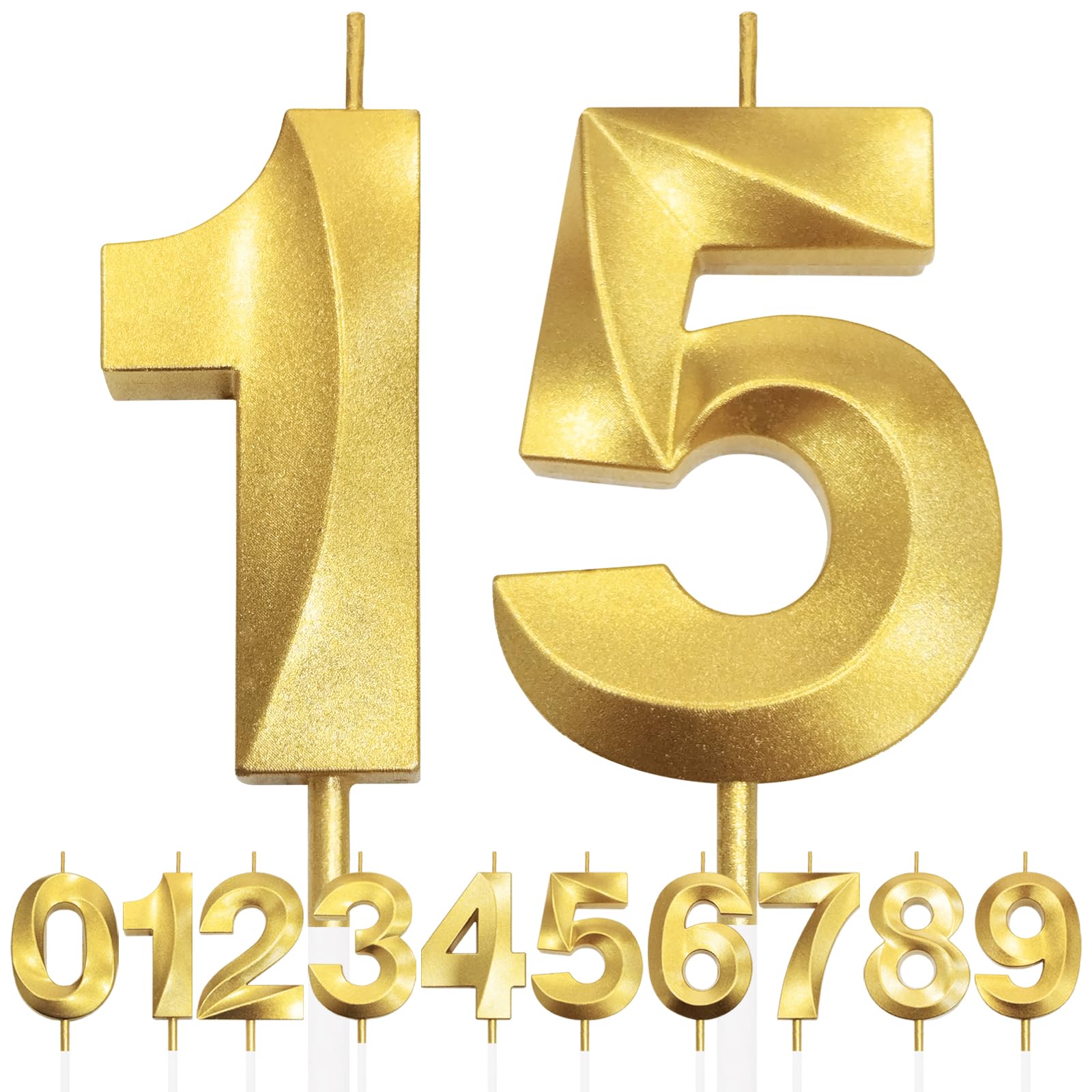 Makoto Nobu Gold 15Th Birthday Candle, 3D Design Glitter Number Candles, Cake Topper Decorations, Cake Candle For Birthday Party, Wedding Anniversary, Baby Shower, Party Decoration