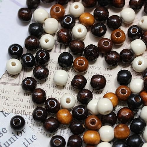 Miniatura 10 de BetterJonny - 200 cuentas de madera de barril de agujero grande, 4 colores de madera natural, cuentas trenzadas de cabello de 16 x 0.630-0.669 in