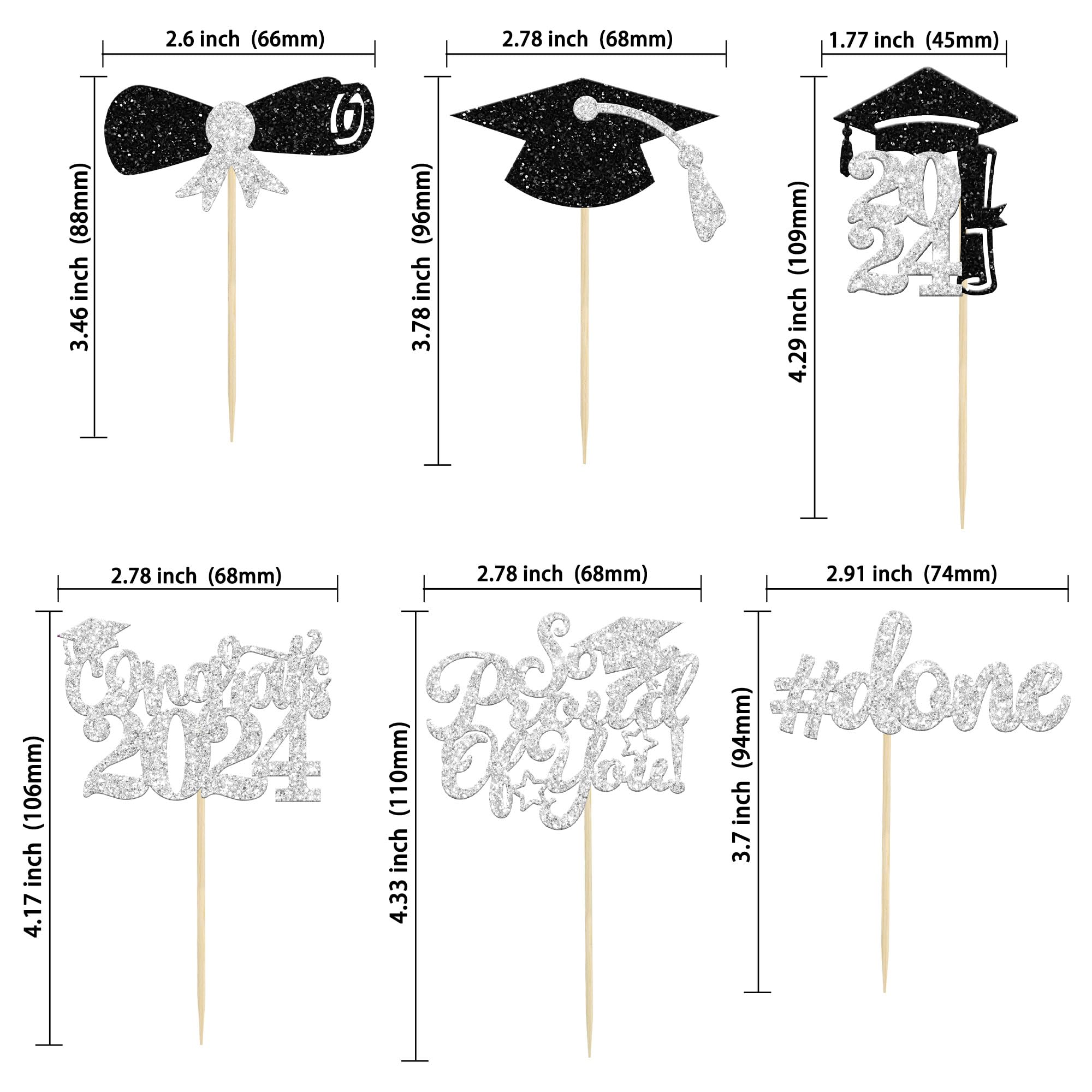 Gyufise 24Pcs Graduation Cupcake Toppers 2026 Silver Glitter Class of 2026 Cupcake Toppers Supplies So Proud of You Congrats Grad Cap Diploma Cupcake Picks for Graduation Party Decorations - Image 2