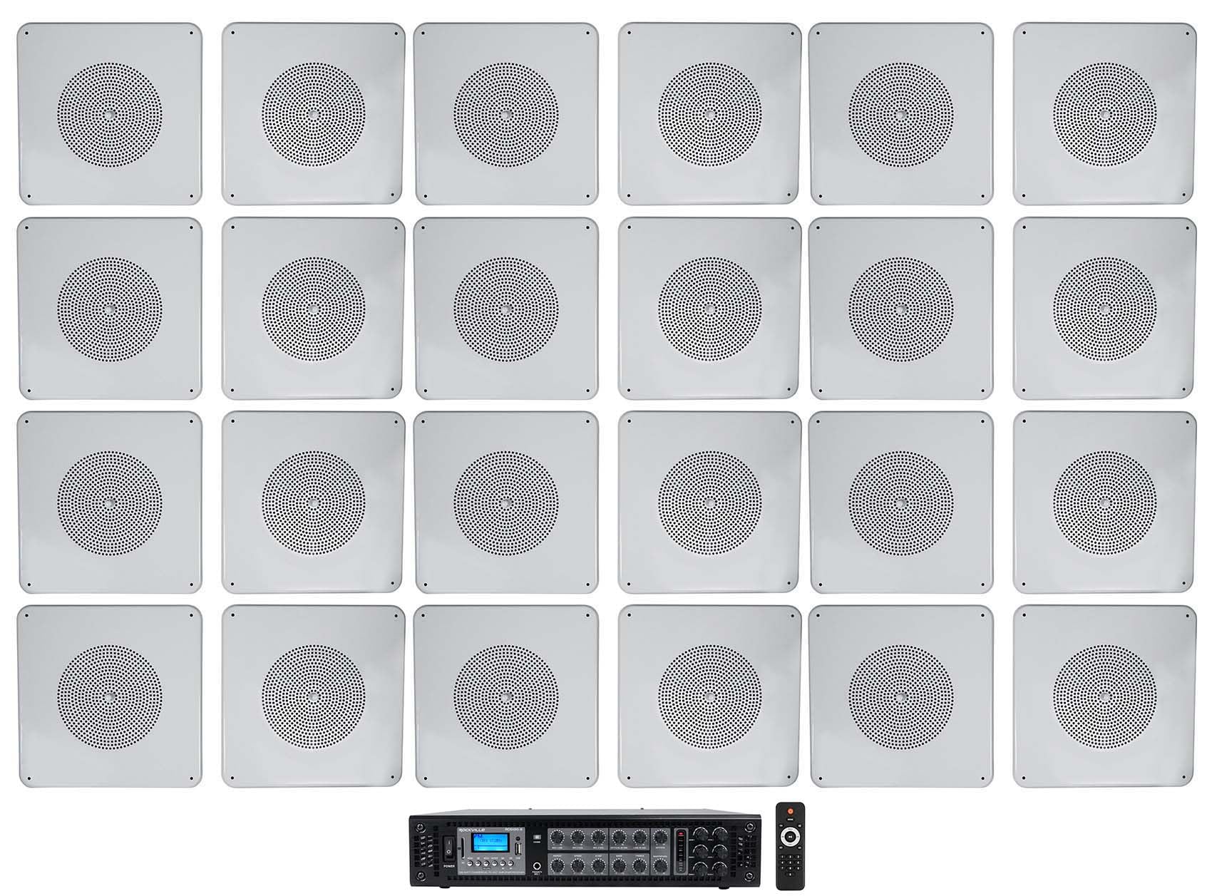 Rockville RCS180-6 180 Watt 6 Zone 70v Commercial/Restaurant Amplifier/Bluetooth Bundle with (24) MS81 Metal 8