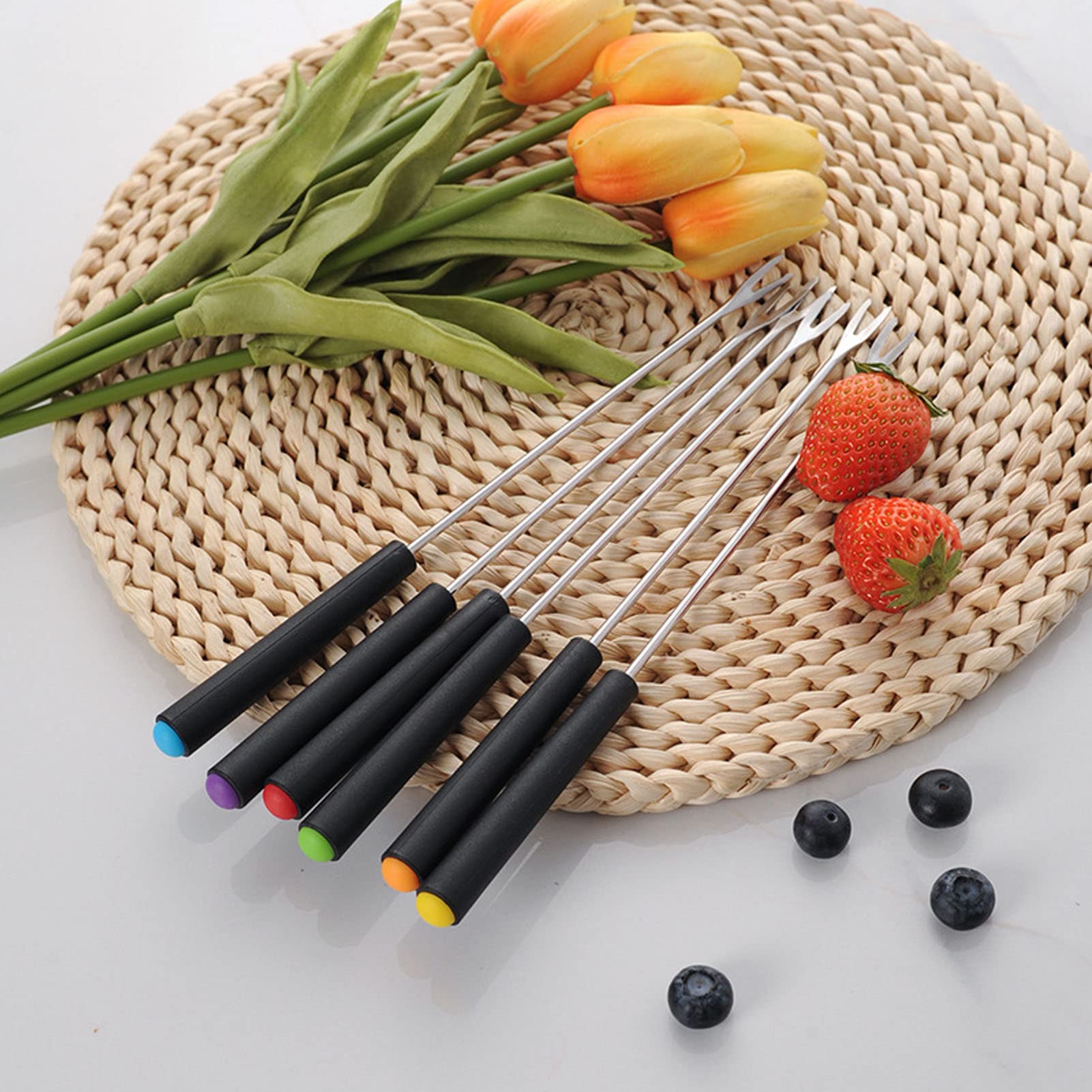 6 Pcs Stainless Steel Fondue Forks, Long Forks Cheese Fondue Forks for Chocolate Fountain Cheese Fondue Roast Marshmallows 4