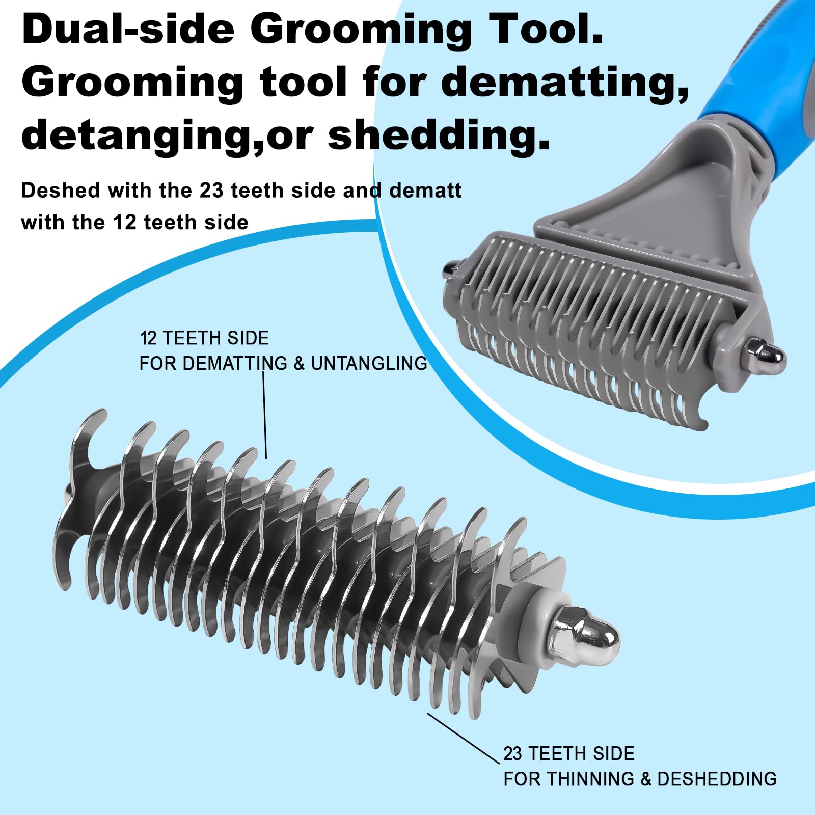 NursCare Pet Grooming Brush, Double Sided Undercoat Rake for Dogs & Cats, Professional Deshedding Brush and Dematting Tool - Image 4