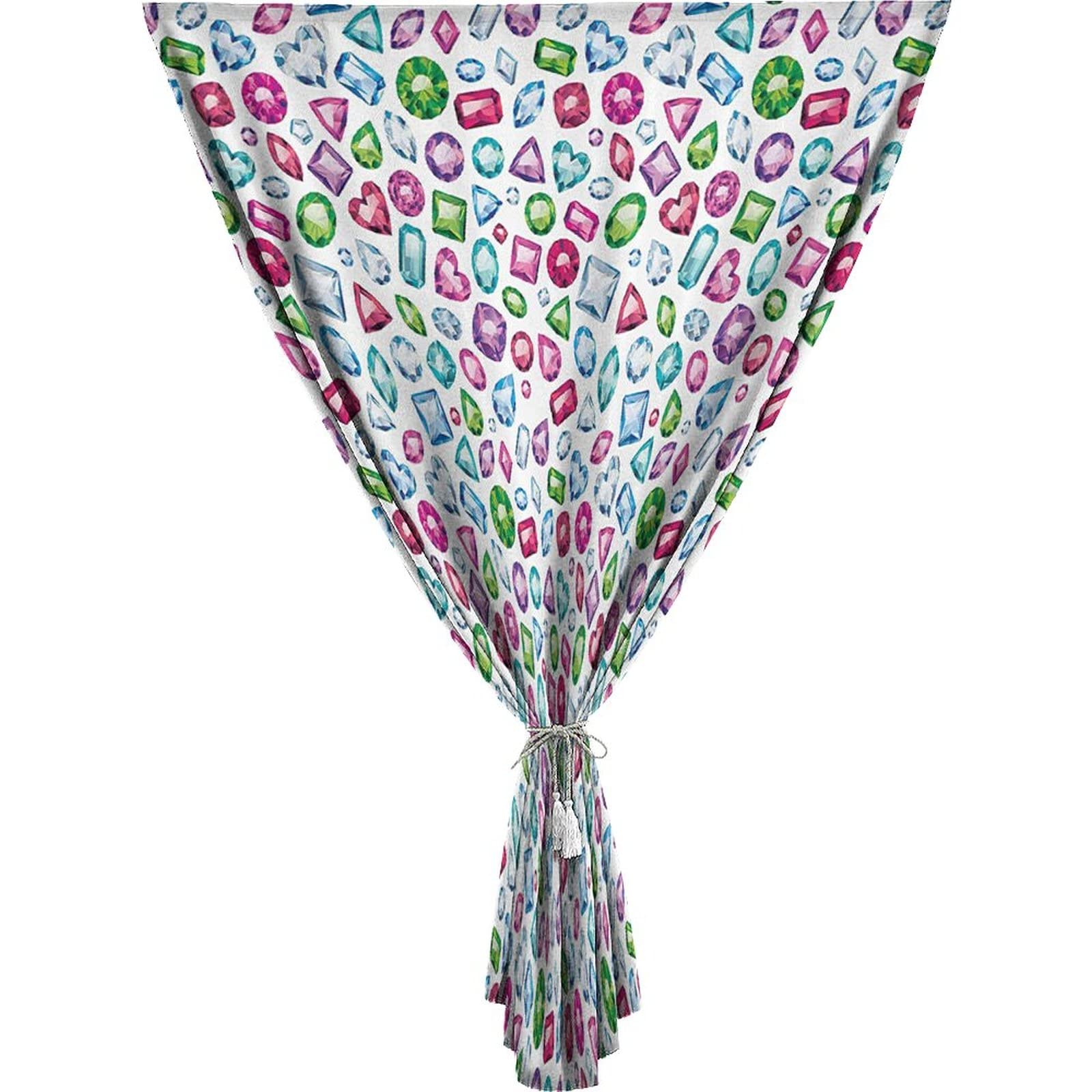 Adjustable Blackout Shades, Diamond Portable Blackout Curtain, Heart and Geometrical Colorful Diamonds Precious Gemstones Crystals Print Living Room Bedroom Window Drapes,26W x40L Inch