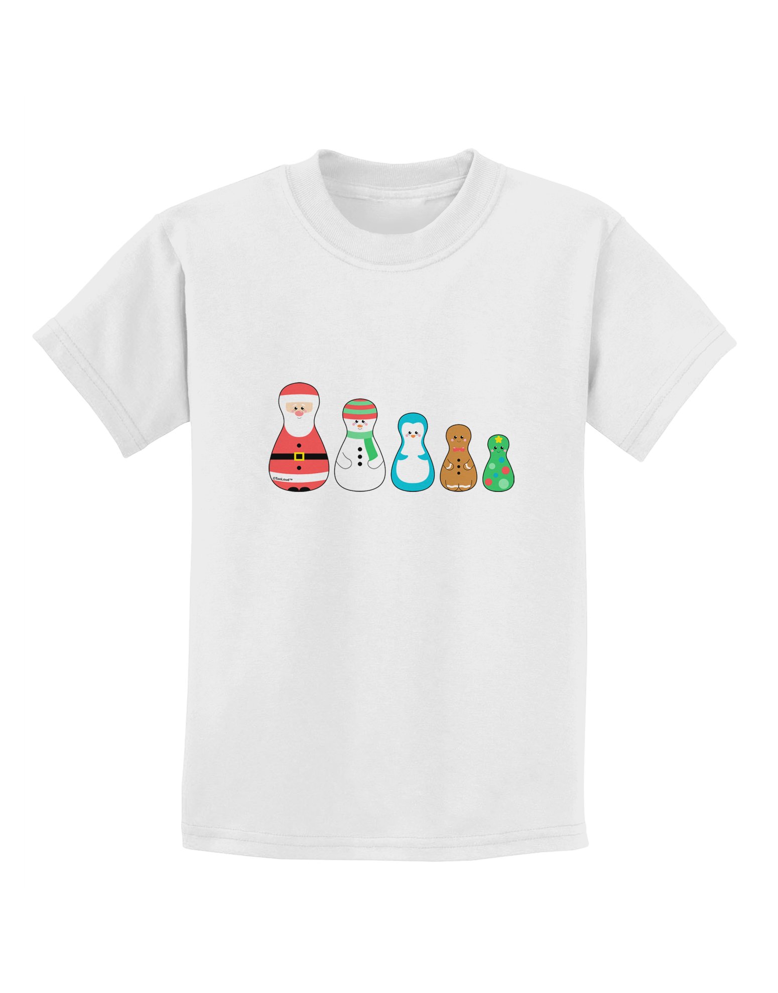 TOOLOUD Cute Christmas Matryoshka Nesting Dolls Childrens T-Shirt - White - XL