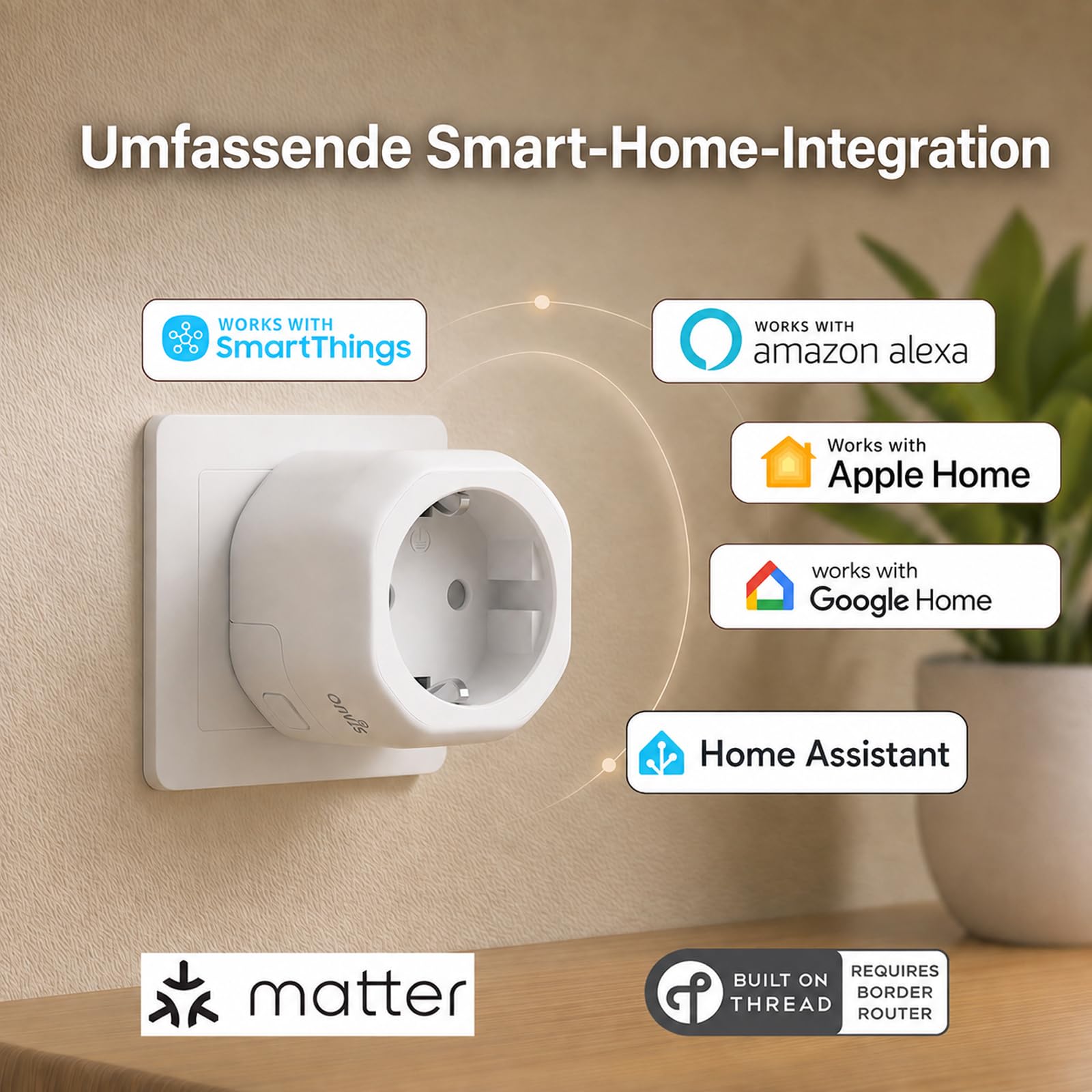 Onvis Prise intelligente Matter via filetage, mesure de l'énergie et protection contre les surcharges