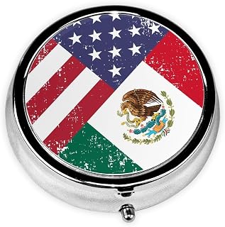 Vintage US Mexico Flag Pill Box Patriotic Small Pill Case Cute Round Portable Travel Medicine Organizer for Pocket Purse