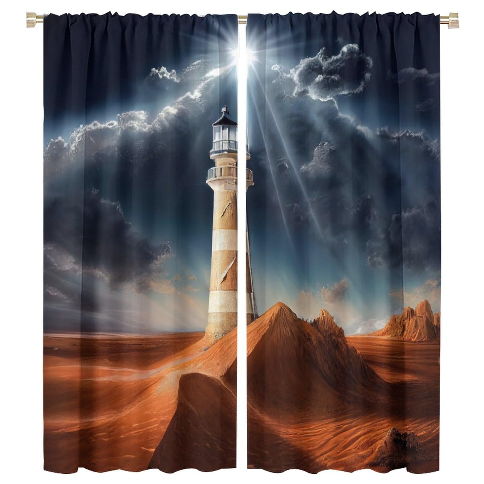 Lightinghouse Curtain Dark Clouds Desert Sunshine Blackout Print Rod Pocket Window Drapes for Bedroom Living Room 55x63in