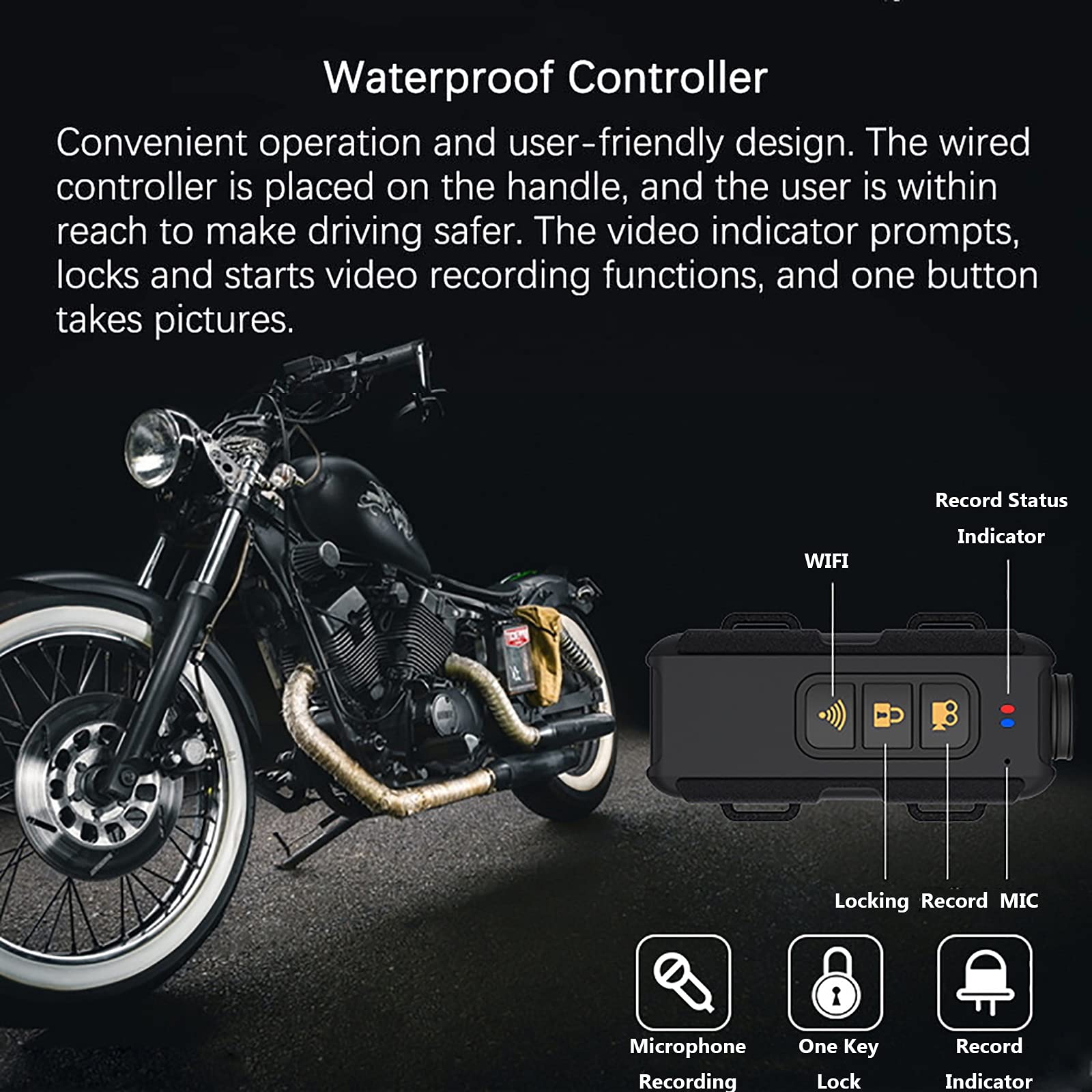 Motorcycle WiFi Dash Cam con pantalla táctil de 4 pulgadas, cámara de lente dual 1080P, grabadora de video de ciclo exterior con rastreador GPS, controlador de alambre, sensor G, grabación de bucle