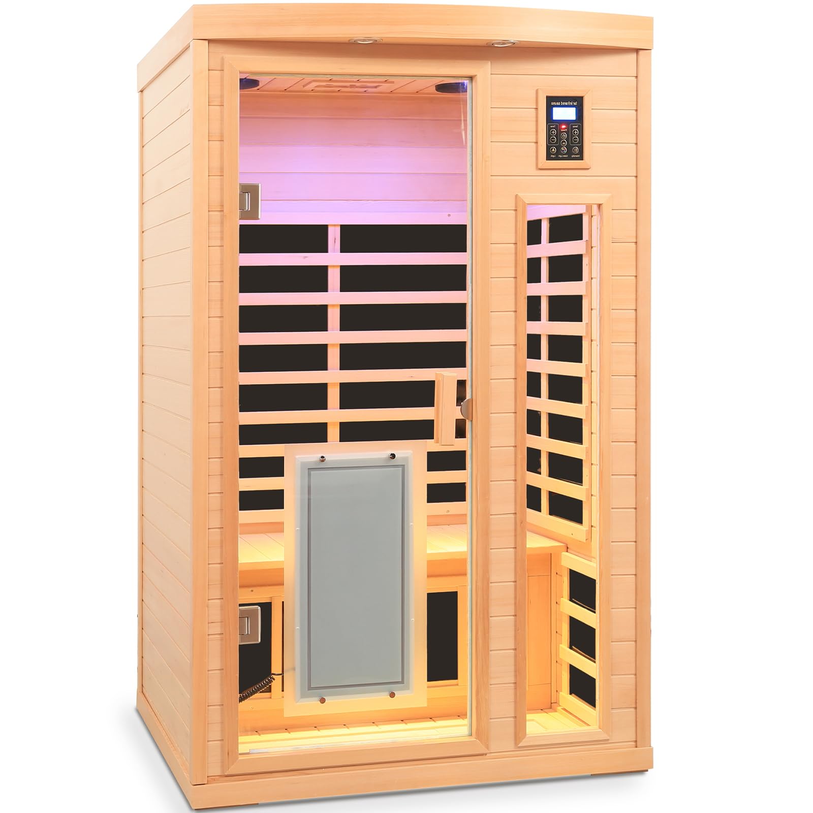 KOOZONEGM 2 Person Infrared Sauna,Hemlock Wood Low EMF FAR Dry Sauna Indoor Saunas for The Home Remote Control, with Colored Lights 1350W,Room:75.67 * 39.37 * 47.24Inch