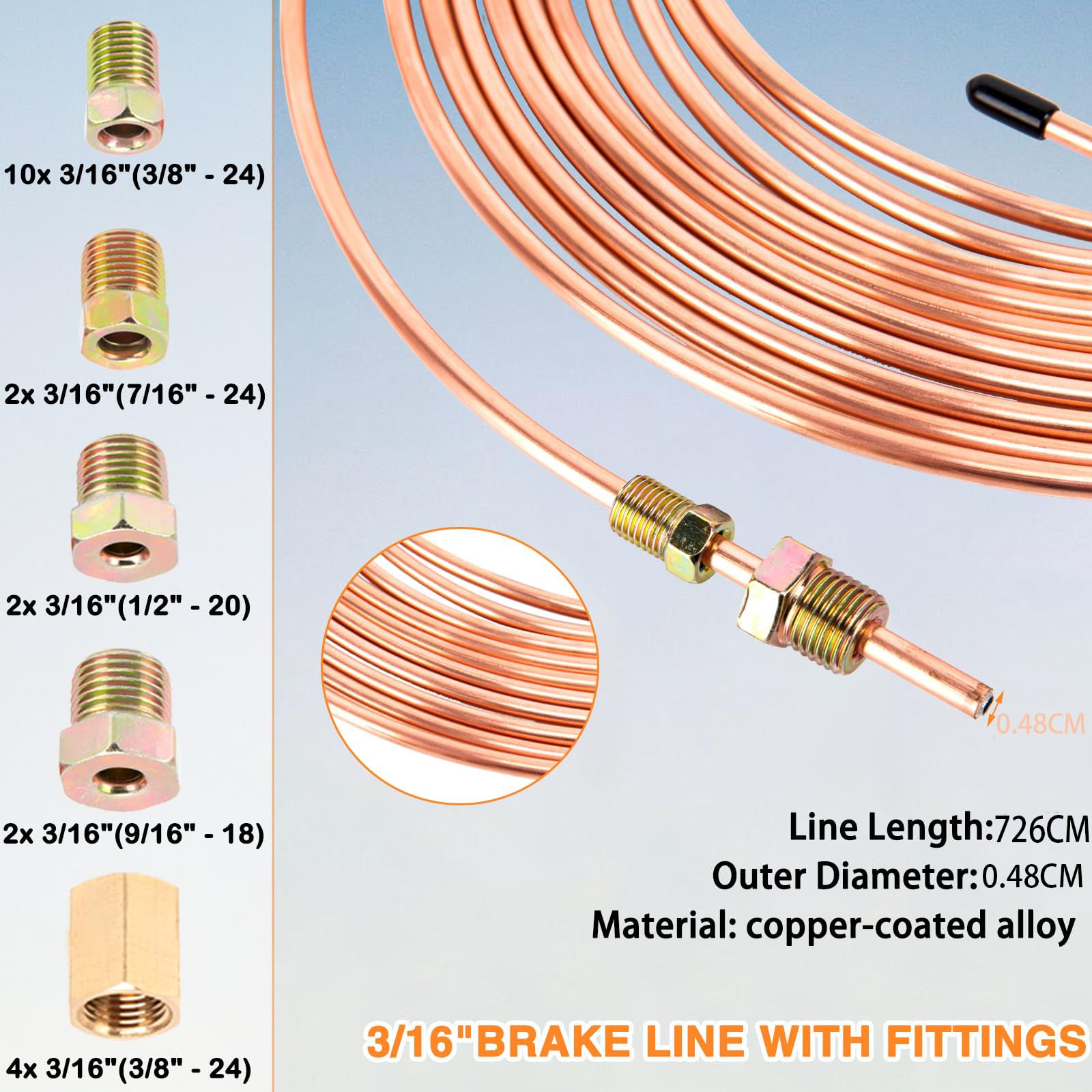 Juego de Herramienta Ensanchamiento para Mangueras de Freno, 7,5 m de diámetro y 4,76 mm de Cable de Freno con 16 Conexiones 5 Conectores,para Sistemas de frenado hidráulicos