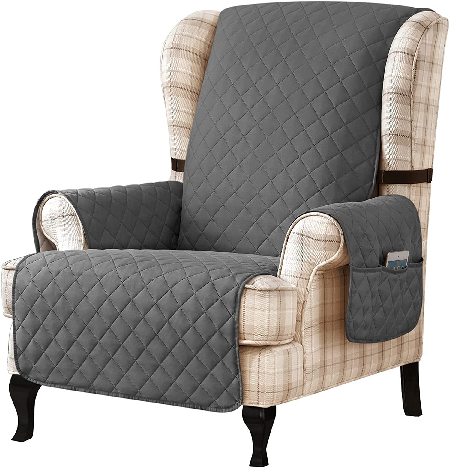 Wjhdwyd Grigio Chiaro Reversible Armchair Covers, Winged Back Chair Cover With Two Elastic Bands, Washable Sofa Cover For Living Room Armchair Removable Furniture Protective Cover(Grigio Chiaro)
