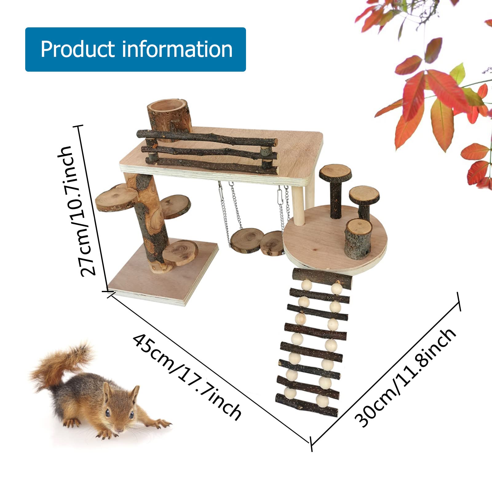 VolksRose Holz Hamster Spielplatz Plattform, Hamster Klettern Spielzeug, Natur Living Klettersystem Kleintiere Aktivitätsset mit Leiter Futterschale Rampe Brücke für Maus Rennmäuse Ratte Chinchilla