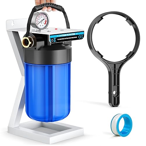 Filtro de agua para autocaravana de 6 capas con soporte, filtración de 0.5 micrones, hilos de metal GHT de 34 pulgadas para RV y campamento, reduce