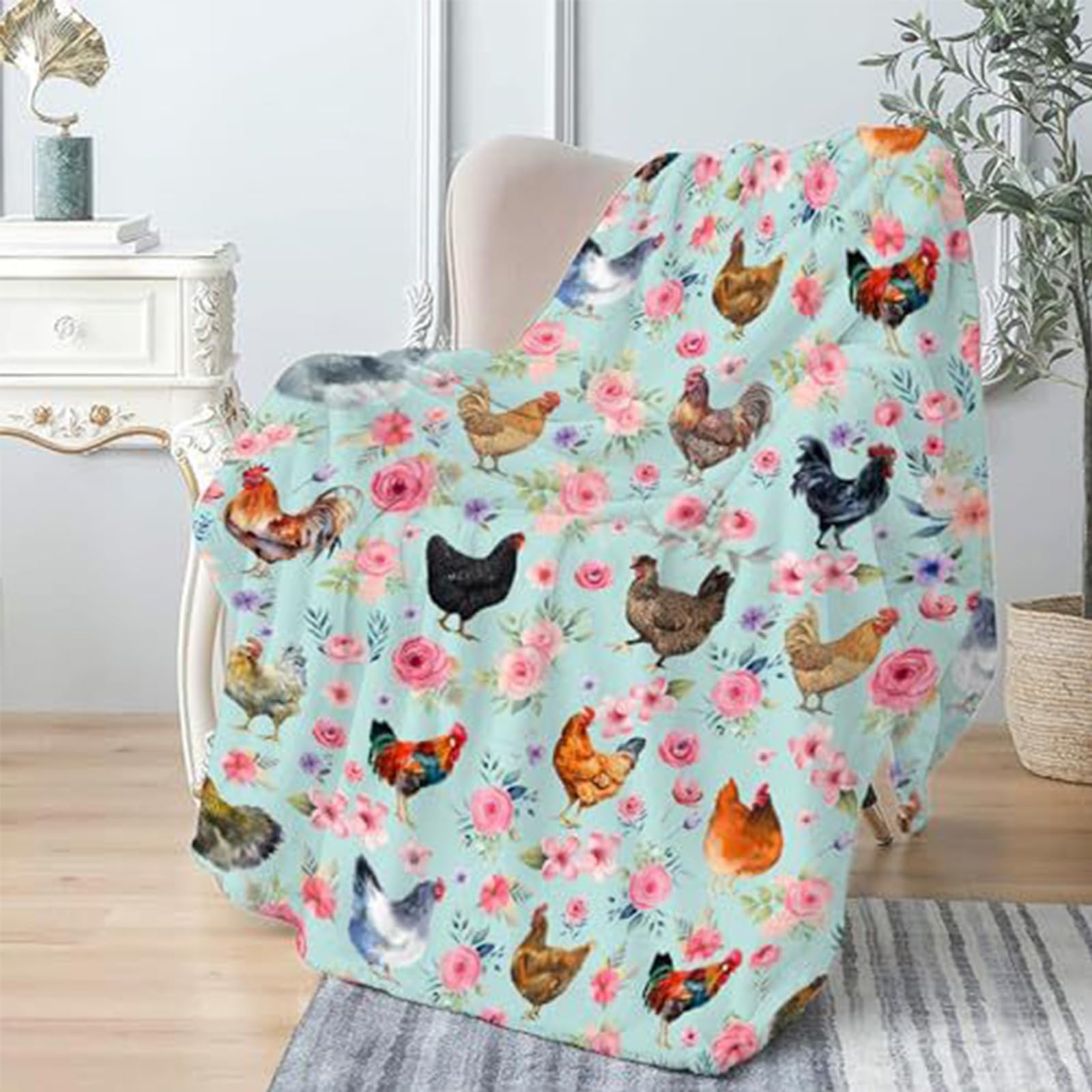xueneige Chicken Pattern Throw Blanket Super Soft Plush Fuzzy Humour and wit Rooster Flannel Sofa Blanket
