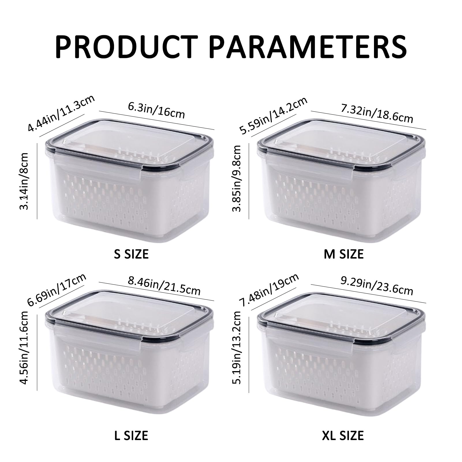 4-in-1-Frischhaltedose mit Deckel und Ablaufkorb, transparente Organizer für Speisekammer und Kühlschrank, tragbare Obst- und Gemüse-Aufbewahrungsbox