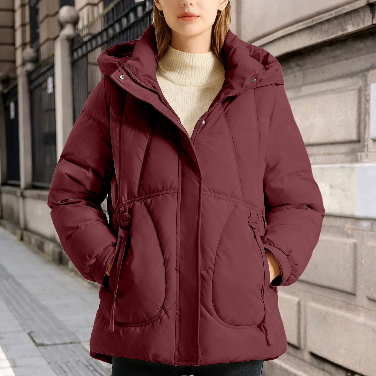 Chaqueta Mujer Abrigo Entretiempo Invierno Cazadora Plumiferos，Chaqueta Elegante Invierno Capucha Corta Acolchada Cálida Ligera Resistente Aislamiento Térmico Clima Frío Mujer