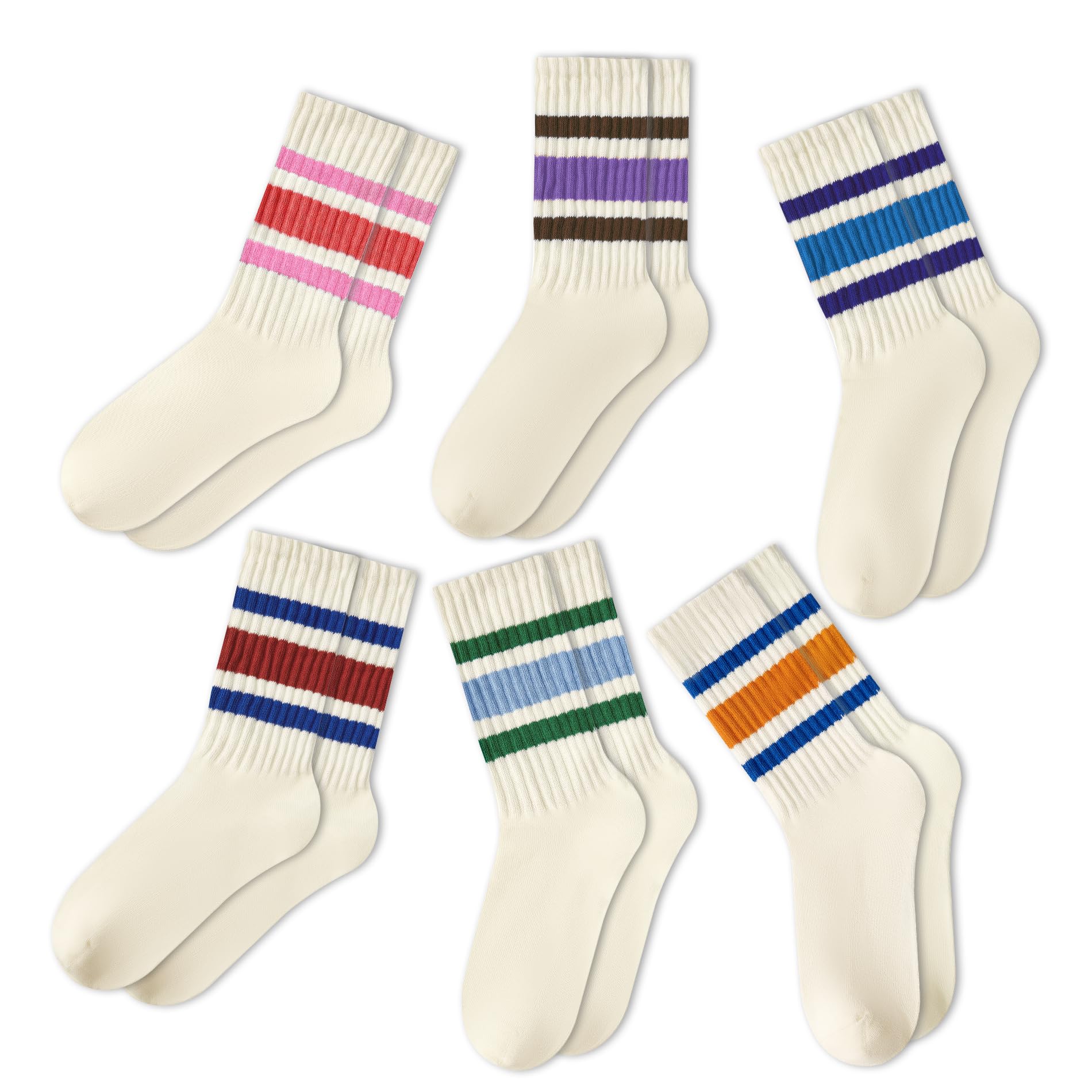 American Trends Womens Striped Socks Retro Crew Socks Women Slouchy Athletic Calf Tube Socks