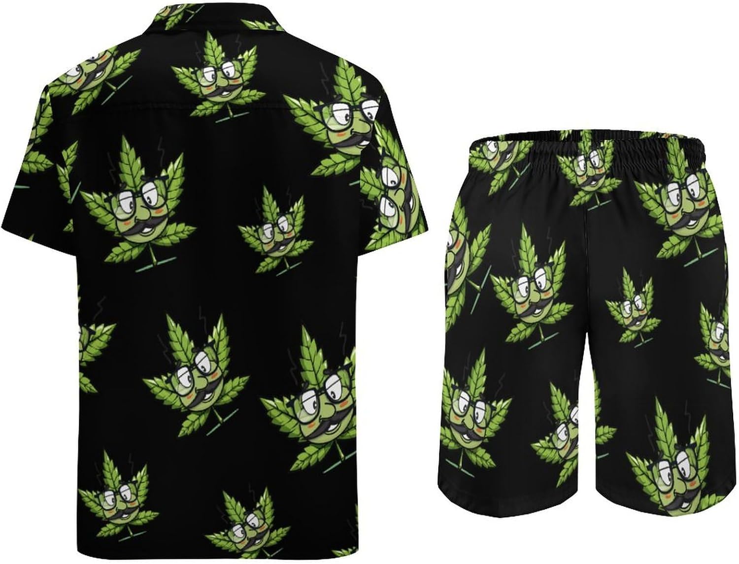 Weed Leaf Pot with Glasses Men's Summer Beach Outfits Shirt And Shorts Set 2 Piece Vacation Swimwear