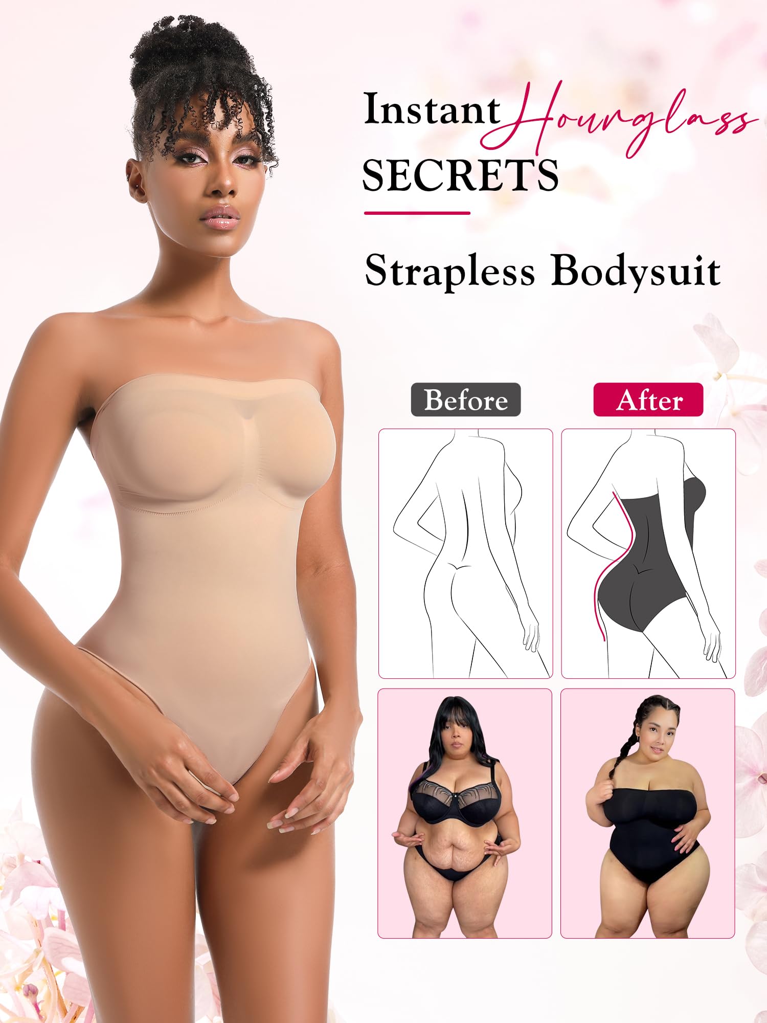 Atbuty Body sin tirantes, sin costuras, moldeador, control de abdomen, moldeador de cuerpo con correas extraíbles