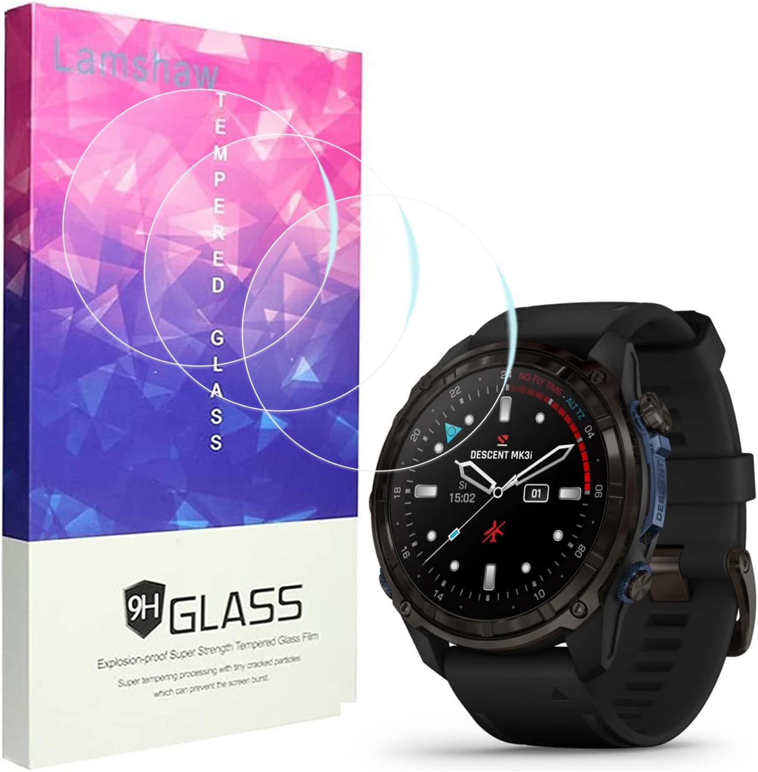 for Garmin Descent Mk3i/MK3 Smartwatch Screen Protector, [3 Pack] 9H Tempered Glass Screen Protector Film Compatible for with Garmin Descent Mk3i/Mk3 43mm/Descent Mk3i 51mm smartwatch