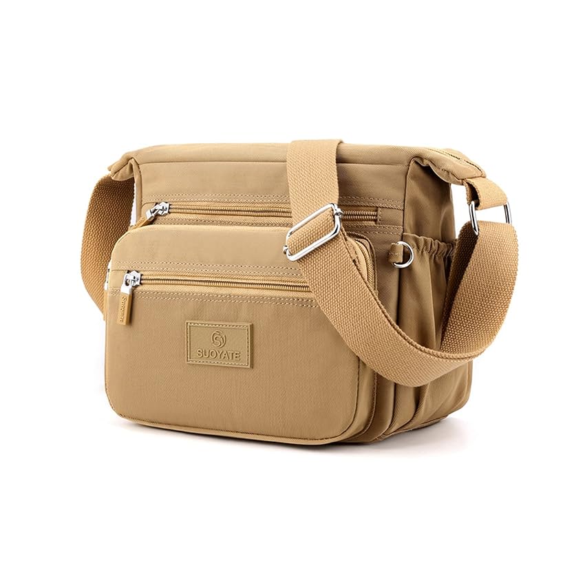 Immagine del prodotto PORRASSO Donna Borsa a Tracolla Casual Borse a Spalla Multitasche Nylon Borsetta Crossbody Bag per Viaggio Escursionismo Uso Quotidiano Cachi